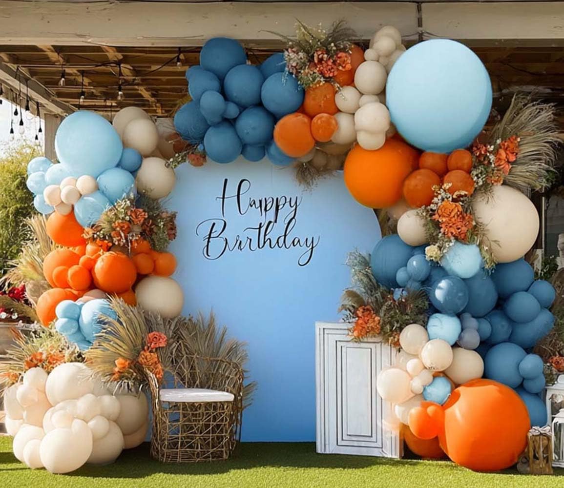 Blue Orange Gold Balloon Arch Double Stuffed Latex Orange Gold White Balloons Light Blue White Balloon Garland for Birthday Fall Baby Shower Back to School Party Thanksgiving Harvest Autumn Home Decor