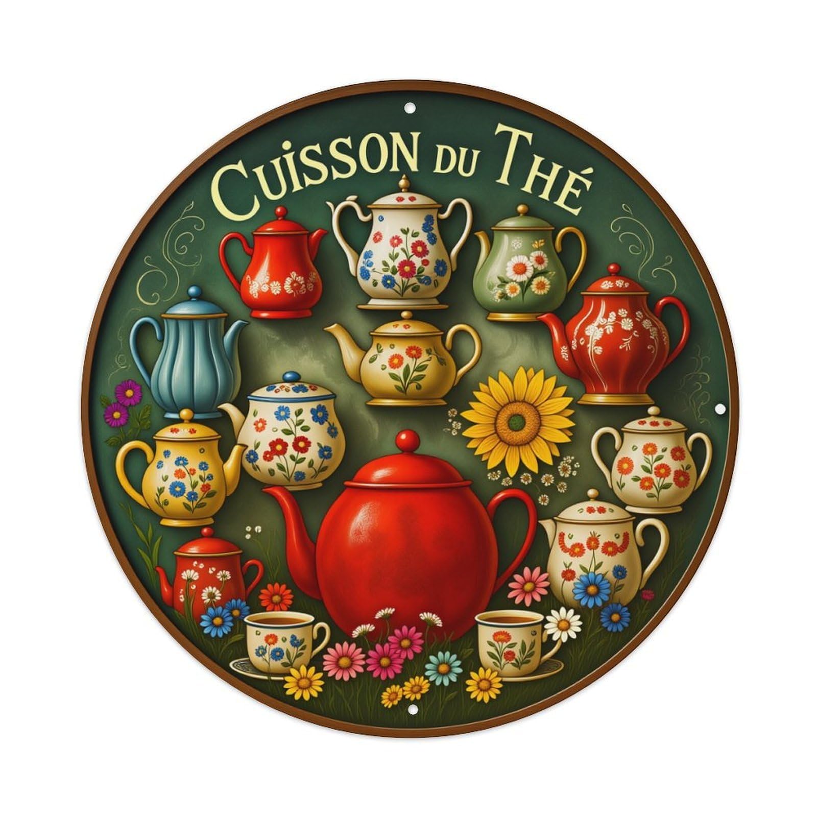Floral Teapot Pattern Design Art Metal Tin Sign Vintage Garden Bedroom Cafe Bar Man Cave Home Wall Decor Metal Poster 8x8 inches