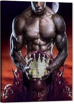 African American King and Queen Canvas Wall Art - Black Art Paintings for Wall, King & Queen Crowns Art for Adult Bedroom Decor, Sexy Black Couple Picture Framed Artwork Ready to Hang 18x24 Inches