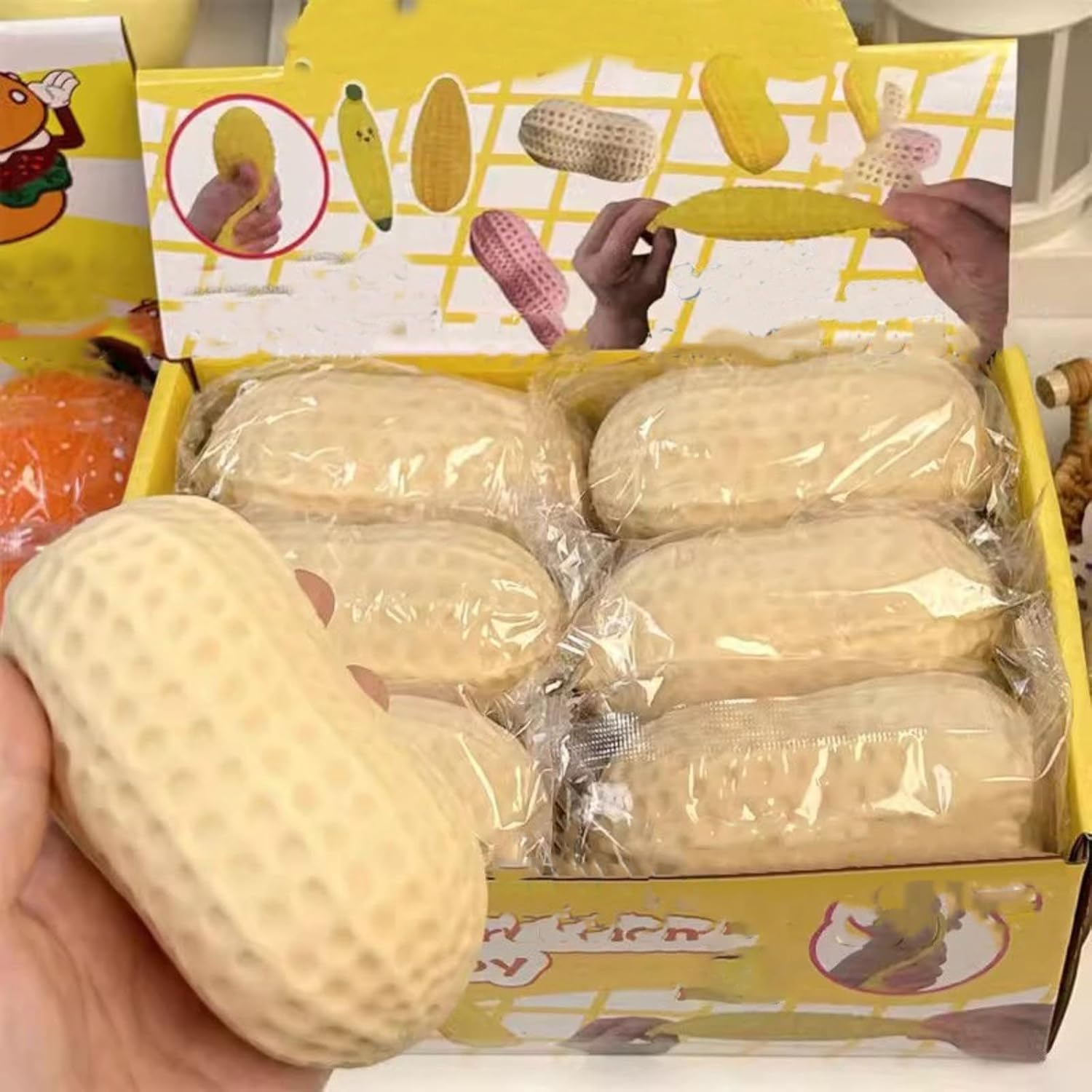 1 Pc Peanut Squishies - Stress Balls Fidget Toys,Soft Squeeze Decompression Dough for Adults,Squeeze Dough Ball Stress Relief Hand Slow Rising Squishies,Cute Anxiety Relief Toy, Party Favors