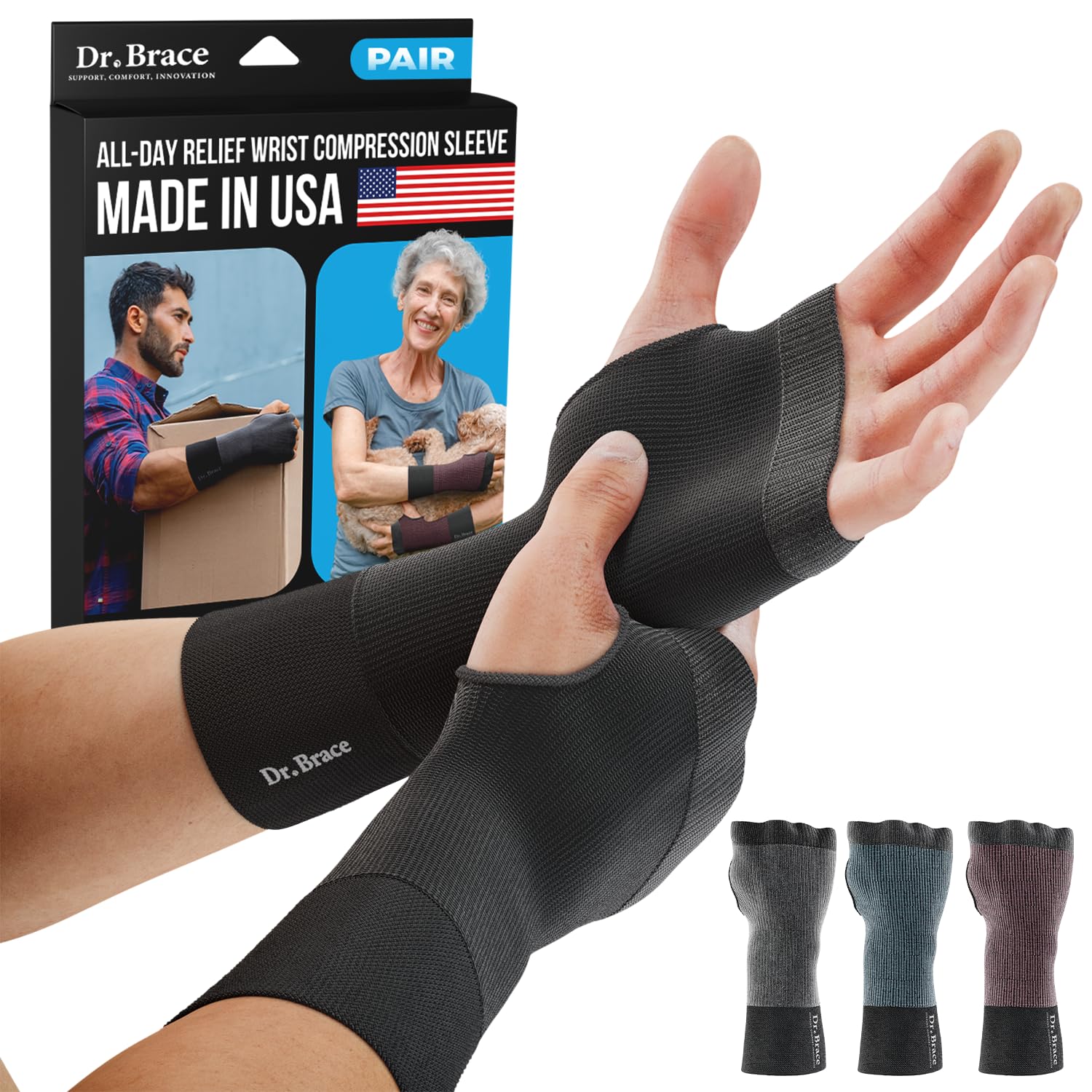Photo 1 of **NONREFUNDABLE BUNDLE OF 2** DR. BRACE Wrist Brace & Compression Arthritis Gloves. (Pair) (Mercury, Medium)