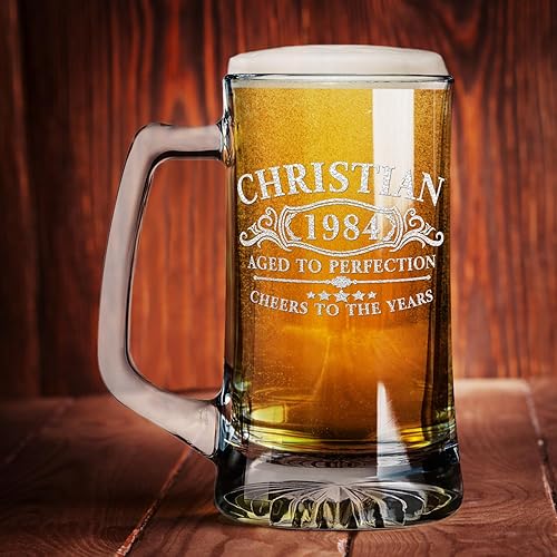 Miniatura 2 de Cuptify Personalized Beer Glass 41st Birthday Gift for Men Vintage Aged To Perfection Cheers To The Years 41 Years Old 1984 Etched 25 oz Glass Beer