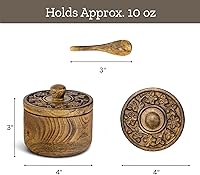 Vista 4 de Mie Creations Salero Rústico con Tapa Tallada a Mano y Cuchara, Cuencos de Madera para Pellizcar Sal Recipiente de Madera para Sal y Pimienta