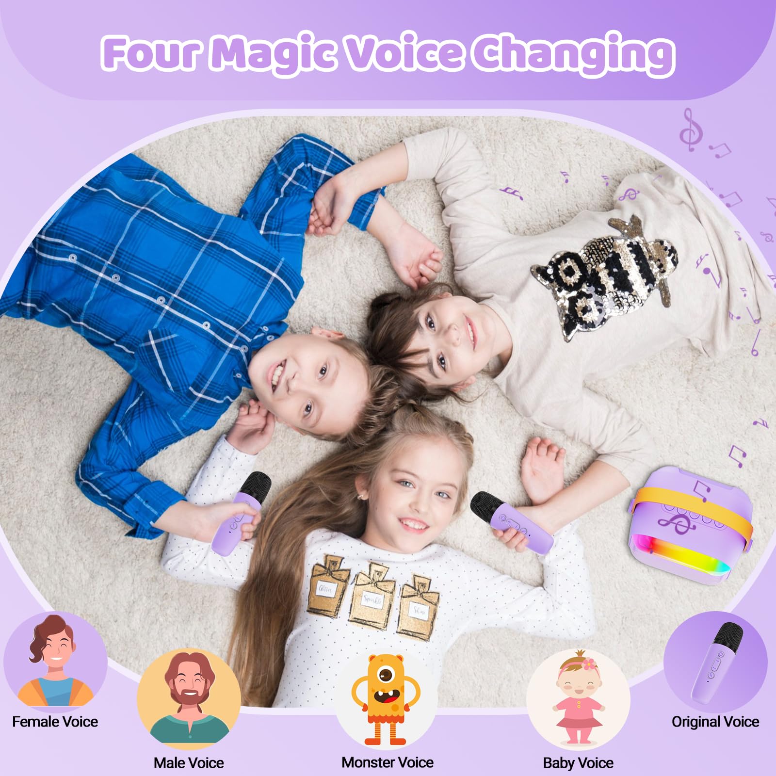 Máquina de karaoke para niños con tarjeta de memoria, altavoz Bluetooth portátil con 2 micrófonos inalámbricos, micrófono para niños de 4 5 6 7 8 9 10 años en adelante, regalo de cumpleaños 5
