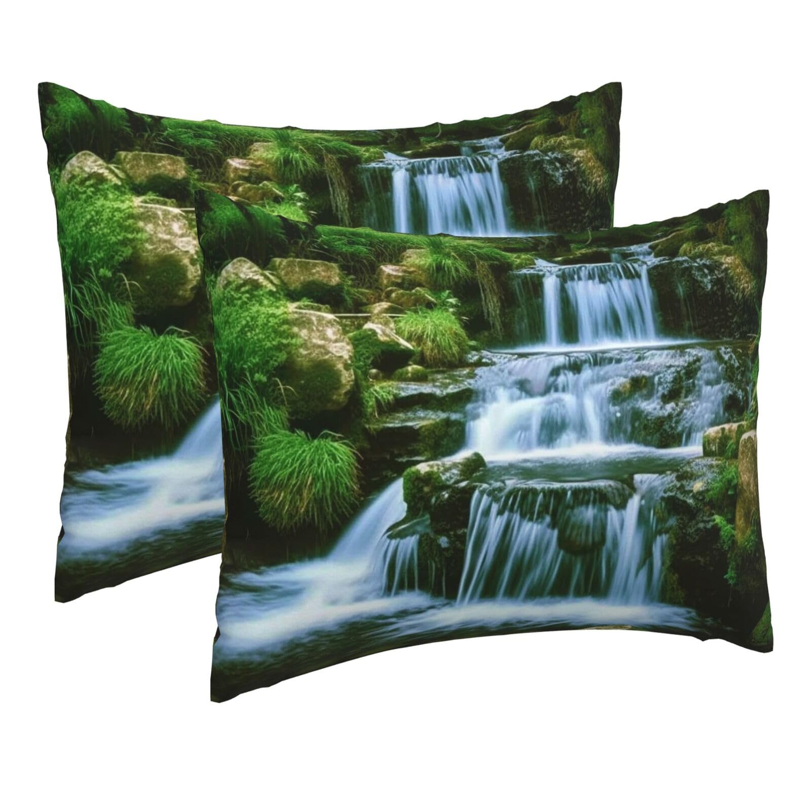 2 Pack Pillow Cases with Hidden Zipper, Soft Breathable Pillow Covers for Hair and Skin, Waterfall Flowing Down Pillowcases 16"x20" Bed Pillow Protectors Cover for Sleeping Gifts