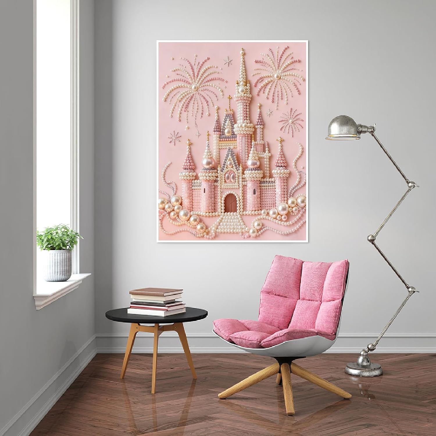 Amyaker Diamond Art Kit Pearl Art Набор для рисования жемчужными бусинами DIY Ручная роспись Мозаичное искусство 5D Мозаичное искусство Жемчужная роспись 30x40 см Розовый замок, фото 4