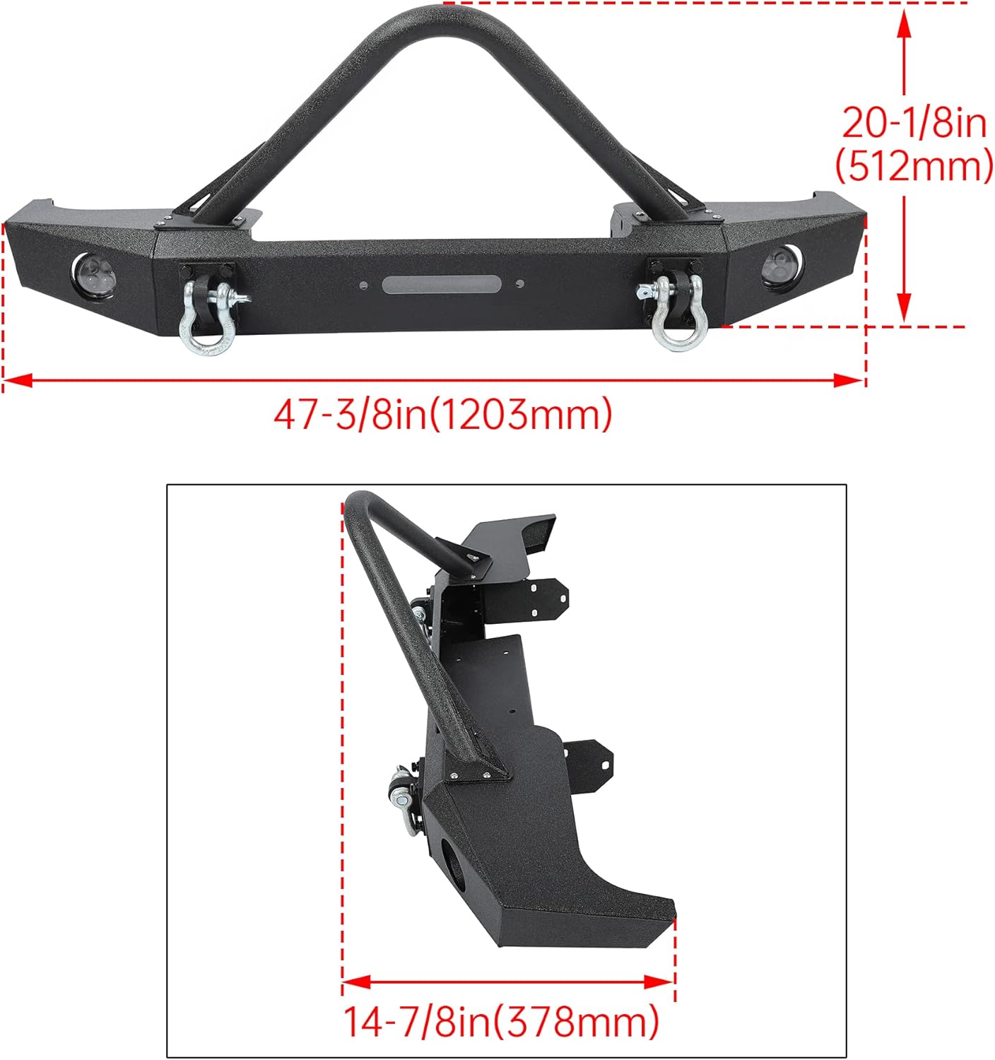 KUAFU Front Bumper Compatible with 1984-2001 Jeep Cherokee XJ Jeep Comanche MJ w/Fog Lights & Winch Plate & D rings Steel Black