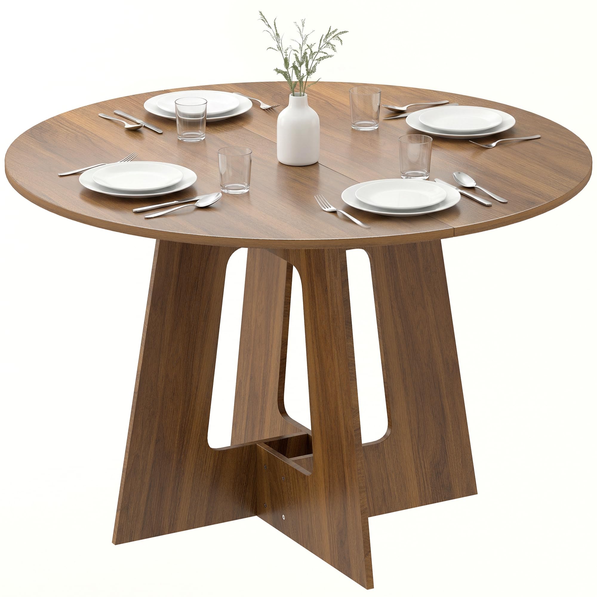 HOMCOM Table à Manger Ronde pour 4 Personnes, Ø 110 x 73,5 cm, Table de Cuisine avec Base croisée, Style Rustique, pour Salon, Salle à Manger, Marron