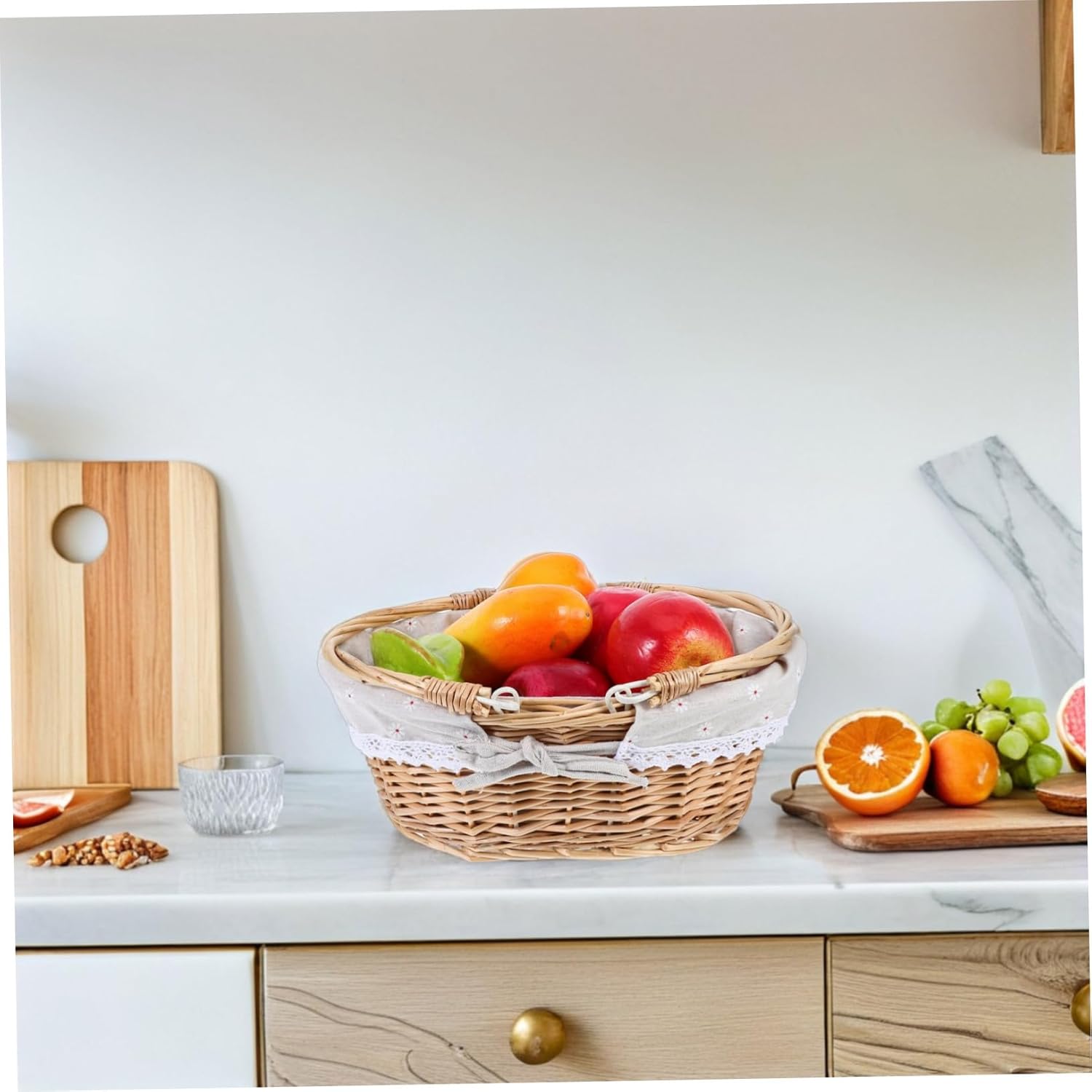 Wicker Picnic Basket Handle Hand Woven Natural Willow Hamper for Harvesting Flowers Fruits and Wine Portable Storage for Outdoor Gatherings and Home Decor