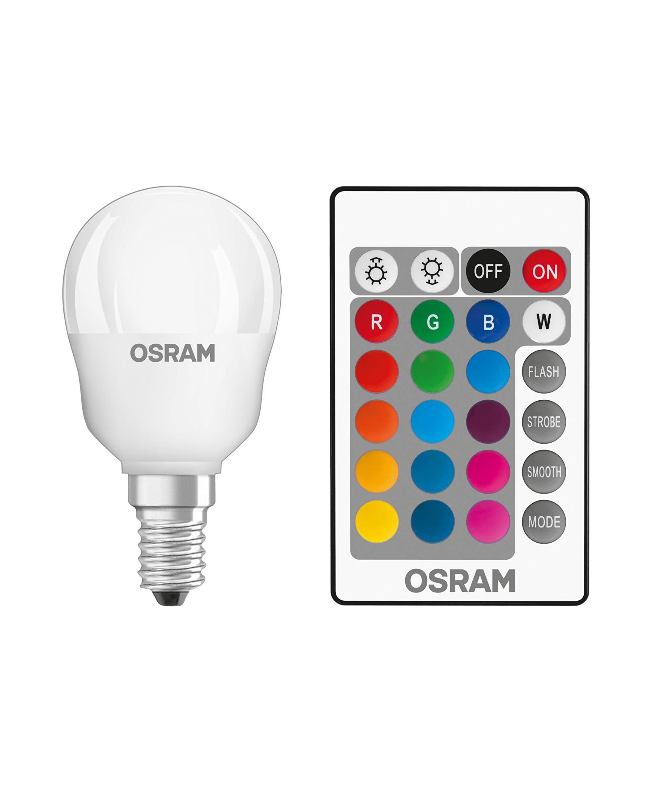 OSRAM LED STAR+ Esferica RGBWFR 25 dimmable via remote control 4,5W 2700K Blanco cálido E14 Lote de 6 unidades