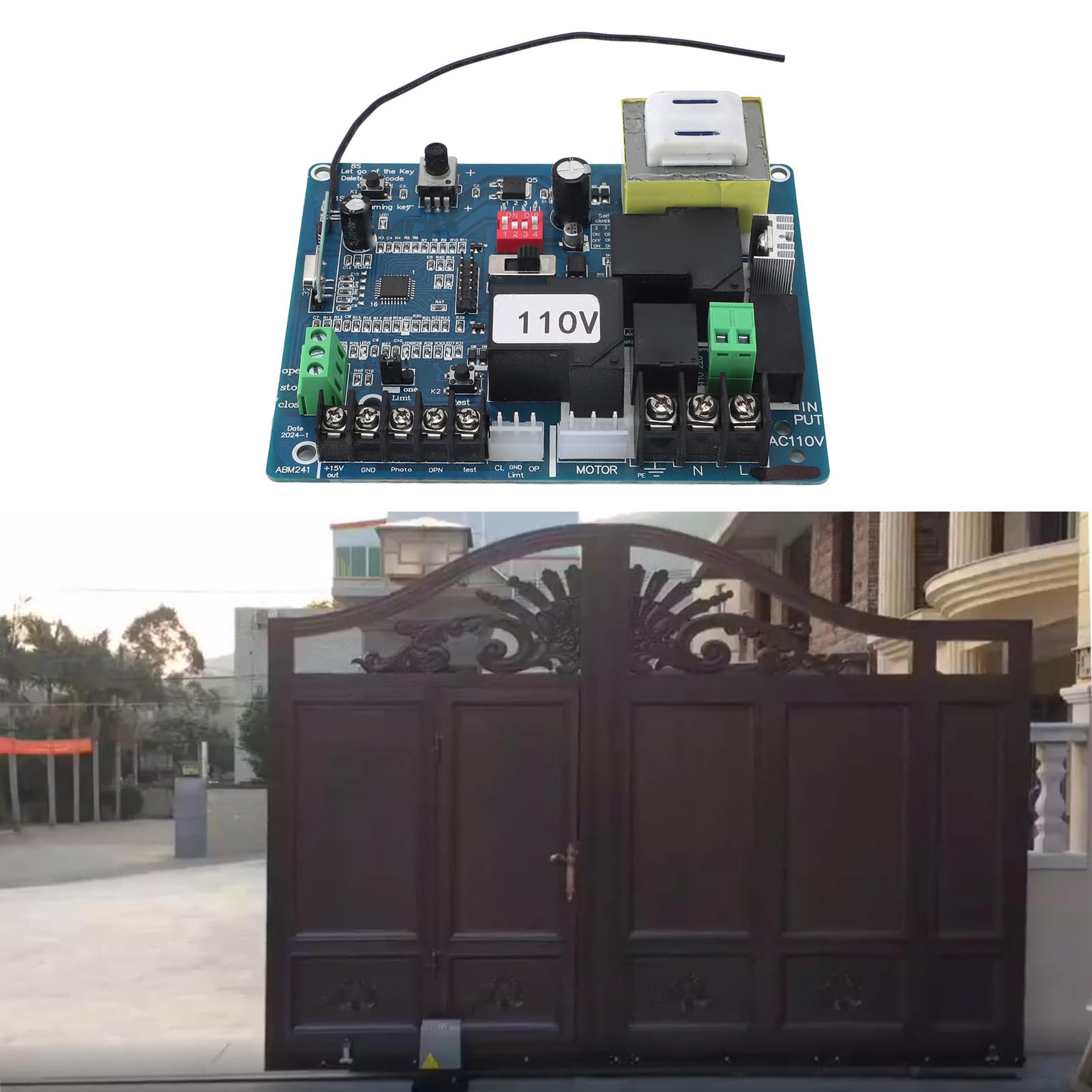 Ejoyous Ouvre-porte coulissant universel - Carte principale électronique avec télécommandes, pratique pour le remplacement de portail coulissant d'usine, école, résidence (110 V)