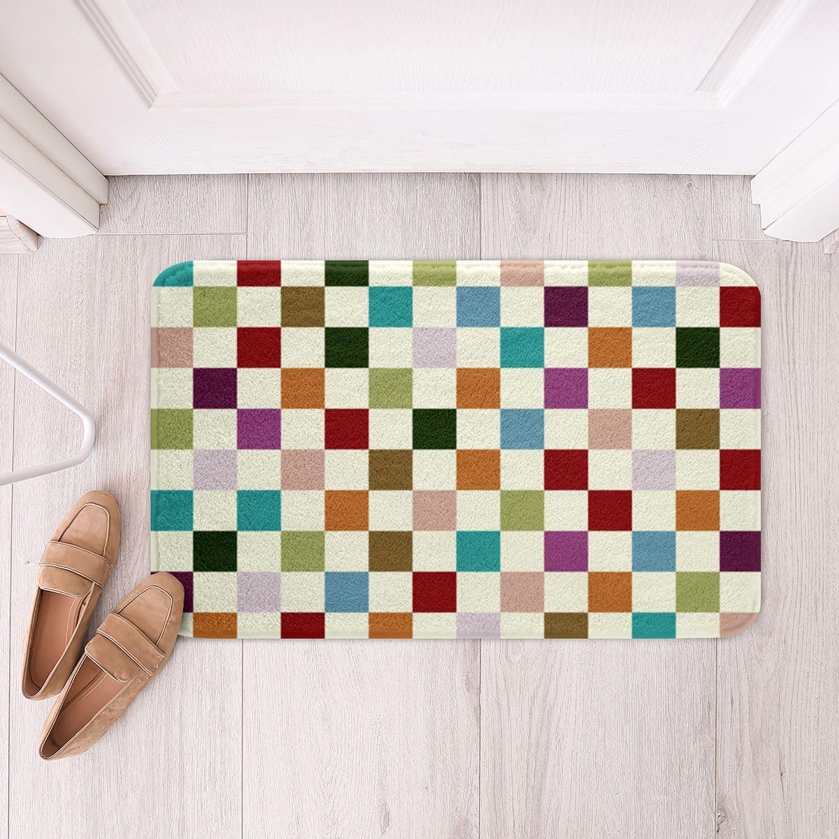 Feelyou Colorful Plaid Bathroom Rugs Geometric Grid Bath Mats Colorful Checkered Bathroom Accessories Floor Doormats 16"x24" Soft Microfiber image 2