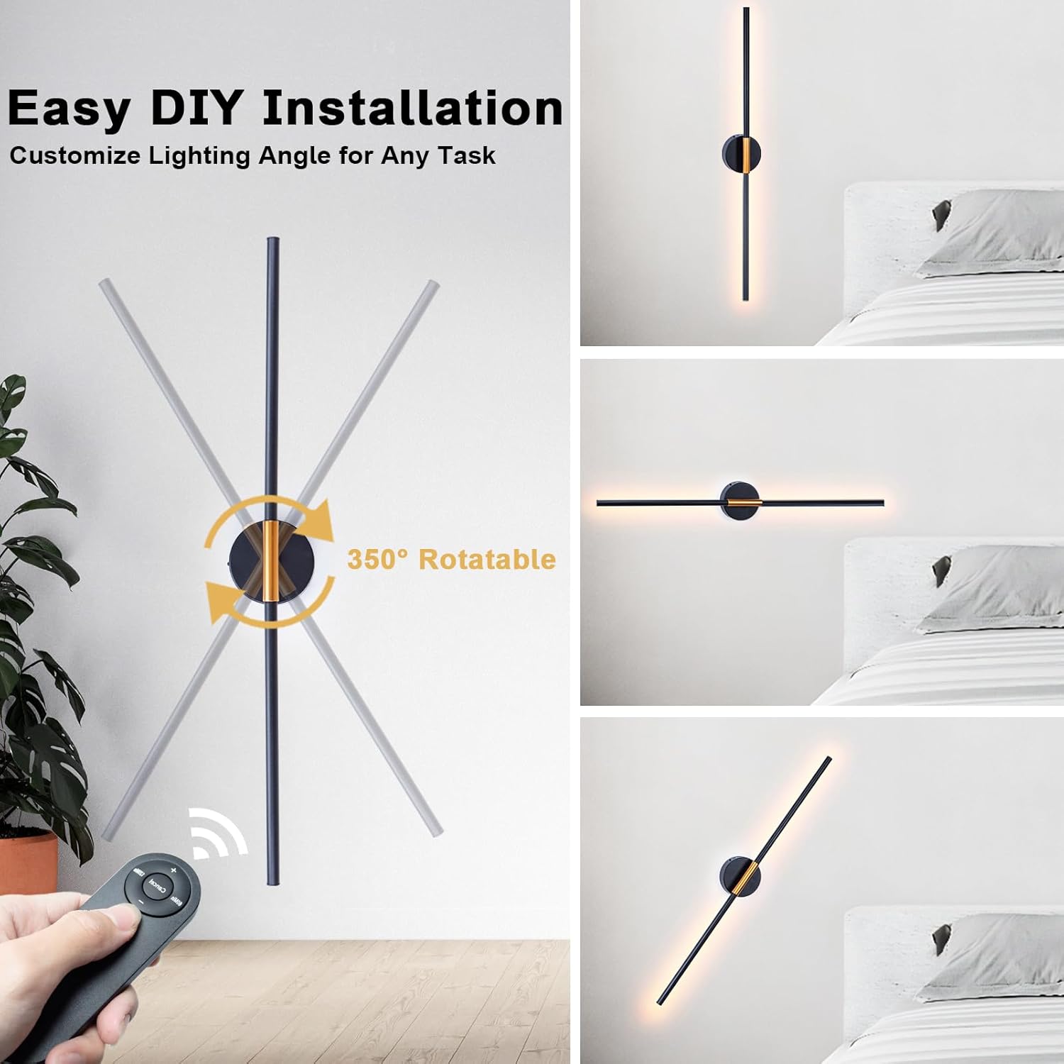 Wireless Wall Sconces Set of 2, Battery Operated Wall Sconce with Remote Dimmable 28.7 Inch 5000mAh Rechargeable 360°Rotate Bedroom Lights For Wall Lamps Decor for Living Room, Hallway-Warm White