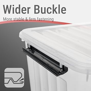 Cetomo 60Qt*4 Plastic Storage Bins, Clear Lidded Storage Box with Wheels, Stackable, 60Quart, Set of 4