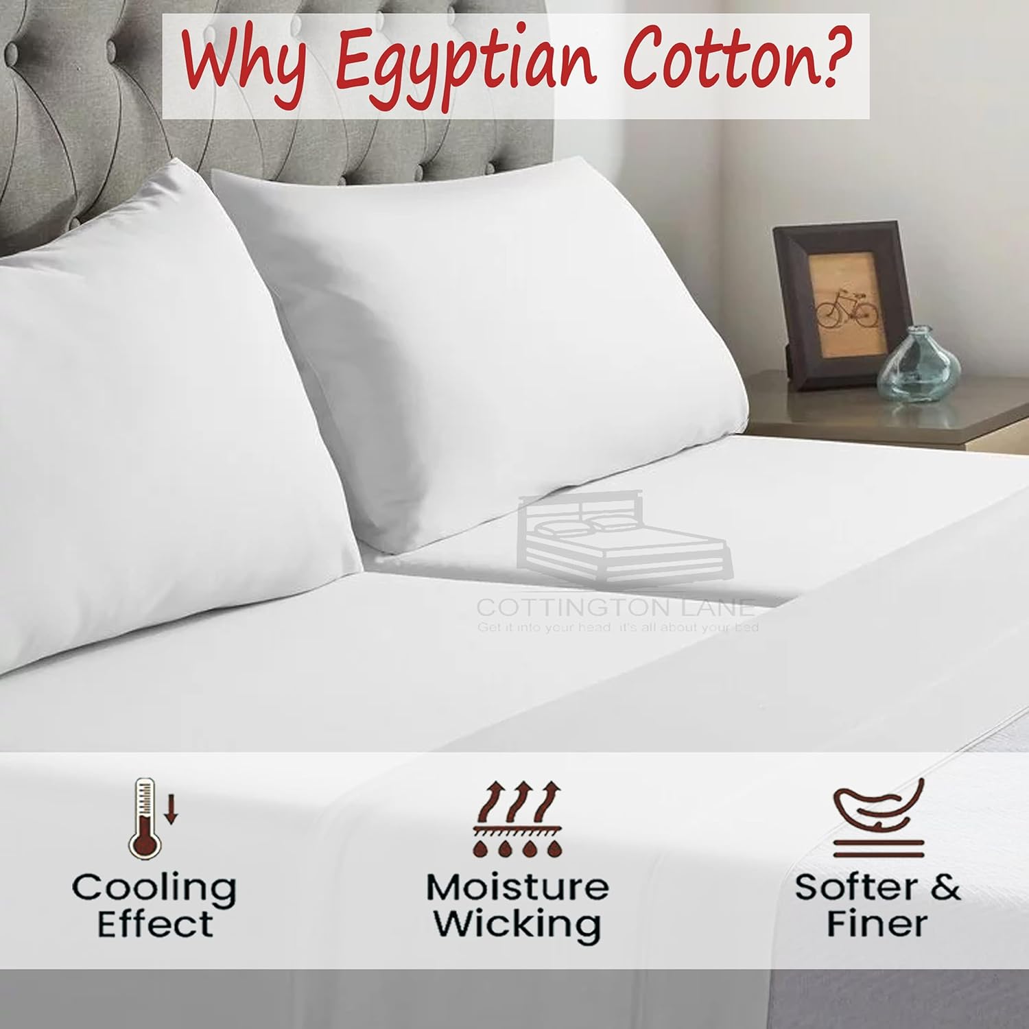 Cottington Lane Split California King Sheets Sets for Adjustable Bed, Hotel Luxury Cotton 5 Piece Set, Naturally Cool Soft Breathable, 16" Deep Pocket, White Solid