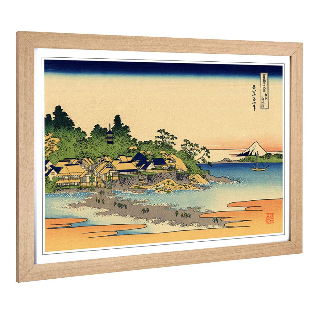 Big Box Art Framed Print of Hokusai Japanese Oriental Enoshima Design | Wall Art Picture | Home Decor for Kitchen, Living Room, Bedroom, Hallway, Oak, A2 / 24.5x18 Inch / 62x45cm