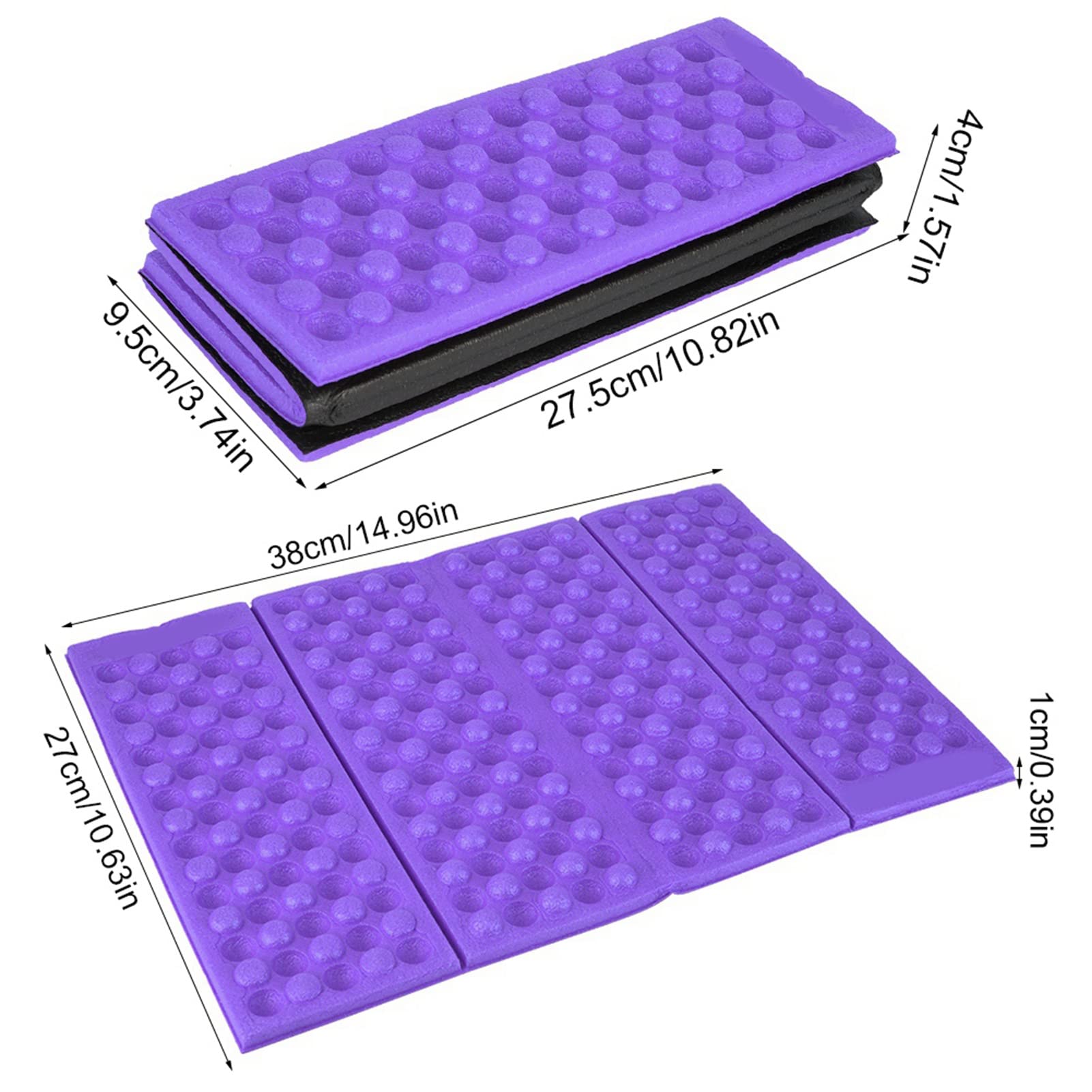 Foldable Seat Cushion, Ultralight Foam Backpacking Mattress Folded 27.5x9.5x4cm/10.82x3.74x1.57in Portable Foam Sleeping Pad for Outdoor Camping (Purple+Black)