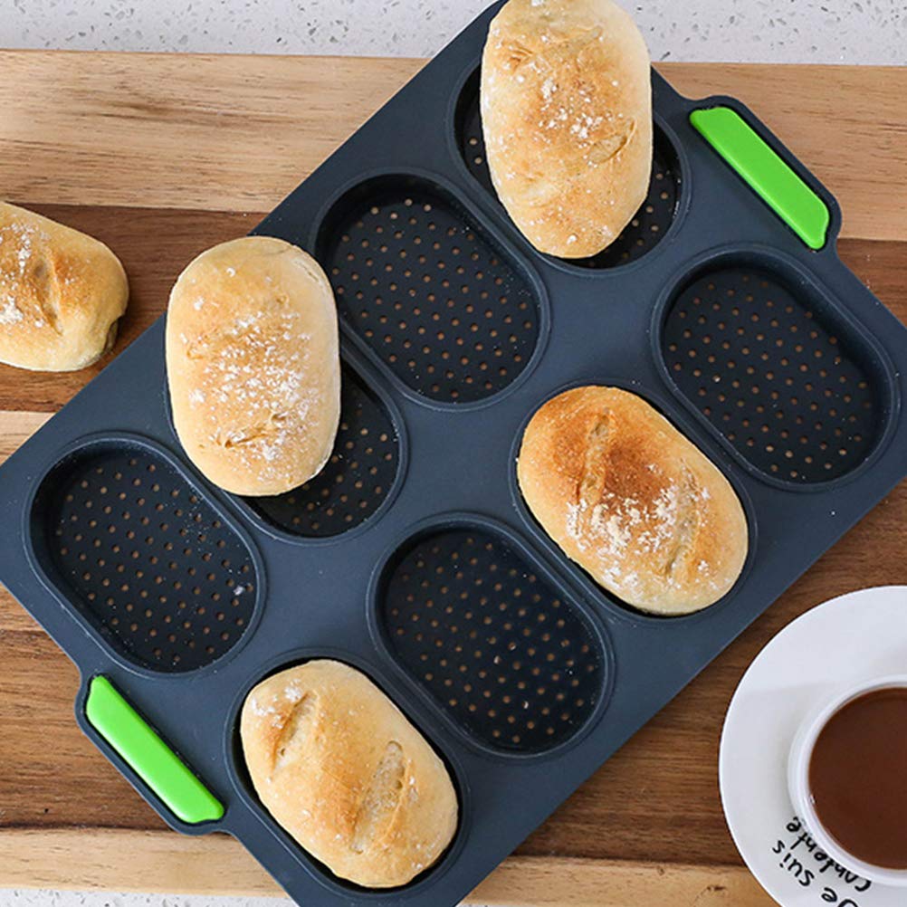8 Slots French Roll Backform Silicone Food Grade Bakeware Pudding Decorating Tools (Grau)