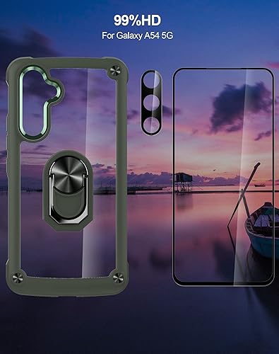 Vista 8 de Funda con soporte invisible para Samsung Galaxy A54 5G con protector de pantalla, 1 unidad y protector de lente de cámara, 2 piezas de parte trasera