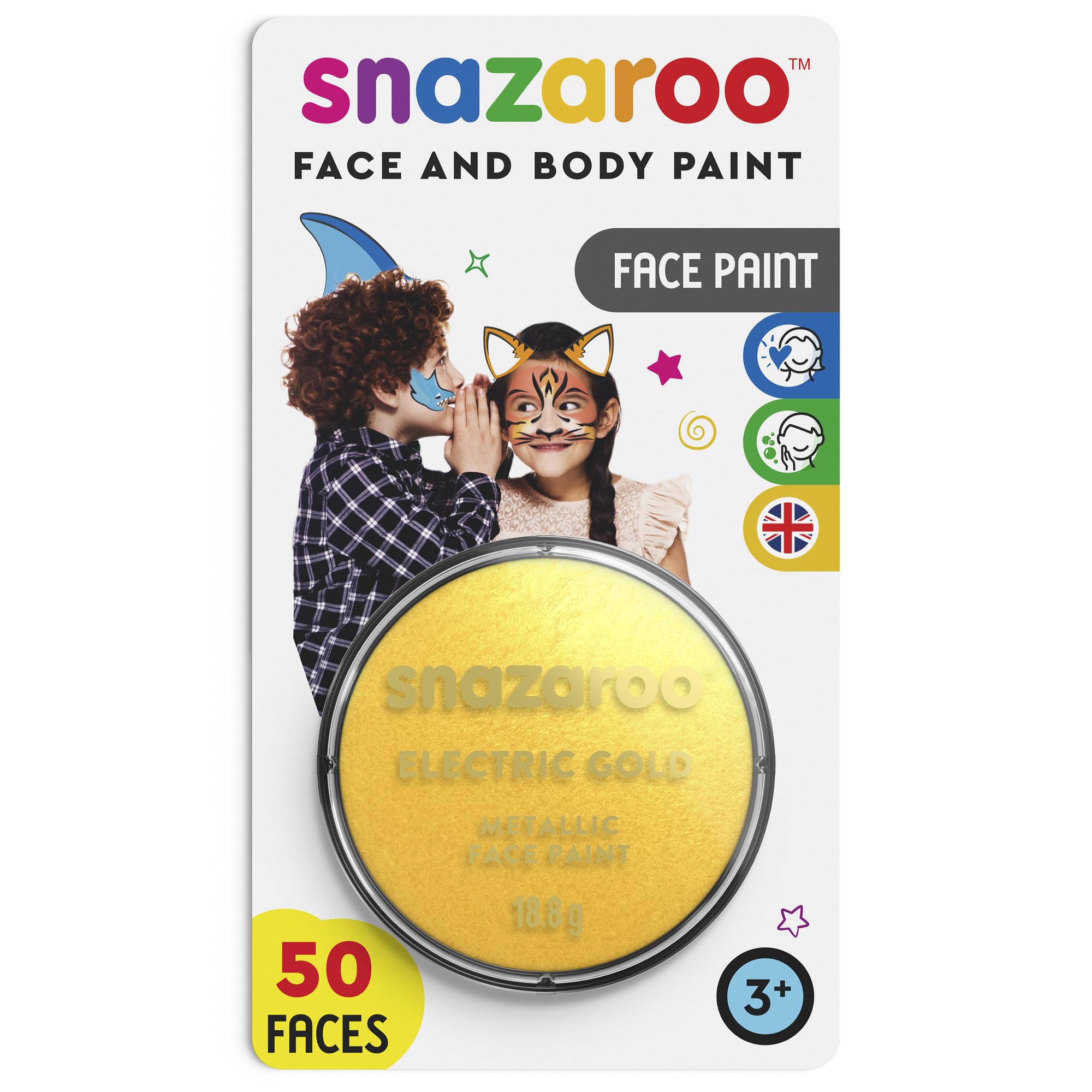 Snazaroo - Pittura Per Viso e Corpo, Trucchi da Viso per Travestimenti, per Bambini e Adulti, BLISTER 18 ML, Colore Oro Elettrico