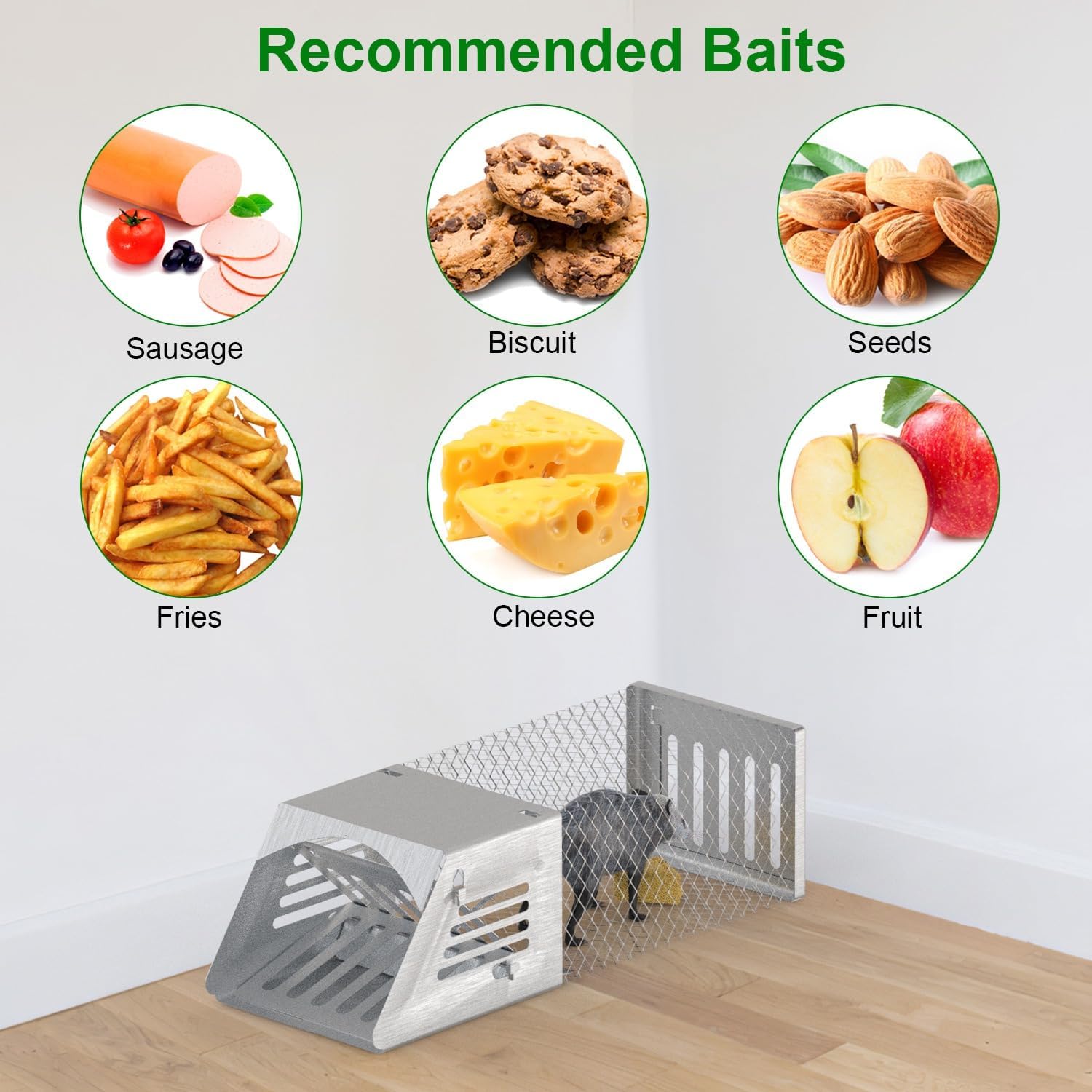 2Pcs Single Door Rat Trap Cage Humane Mouse Trap Cage Reusable Automatic Continuous Catch and Release Live Cage Trap for Rodents Moles Voles Mice