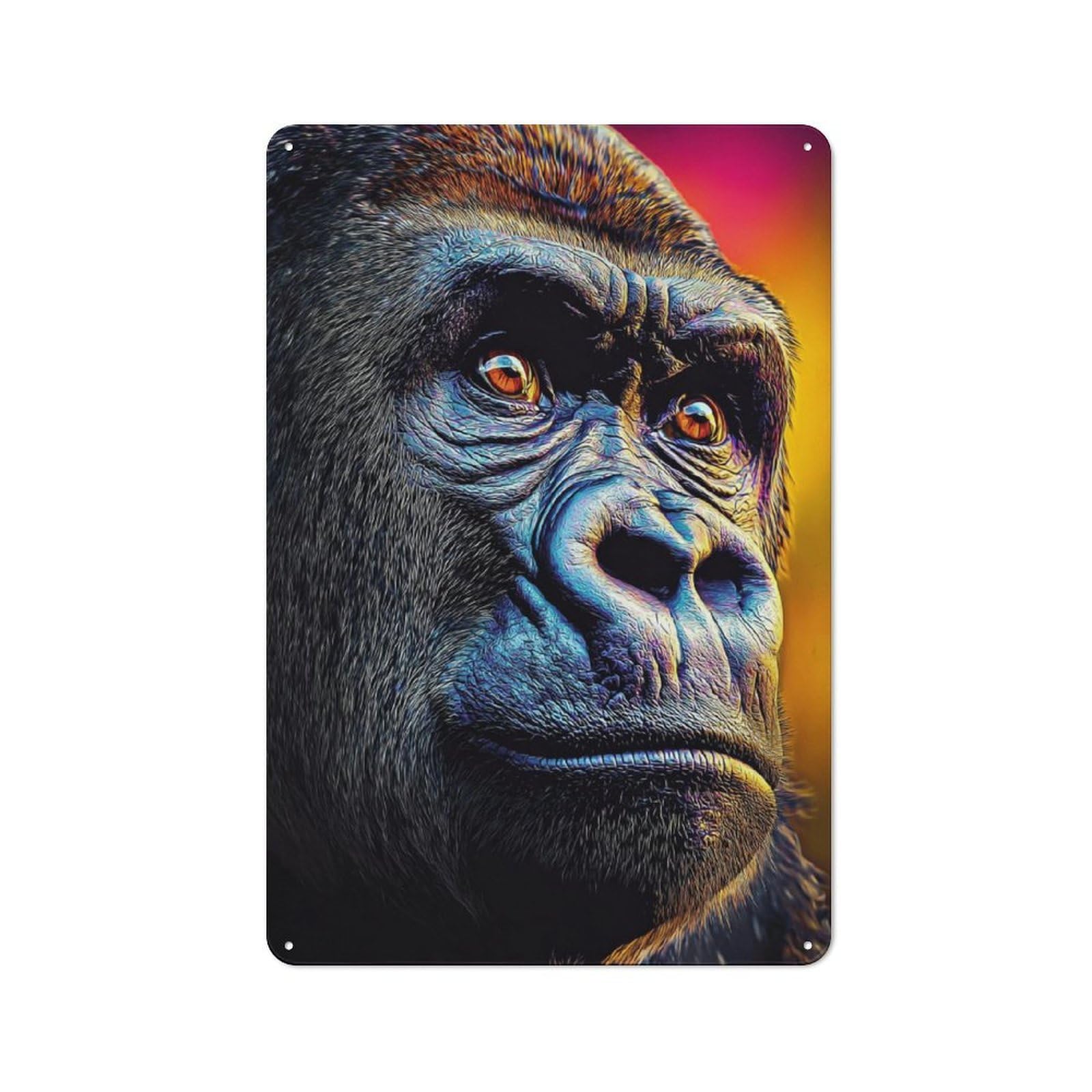 Junmoney Colorful Gorilla Portrait -1 30X20cm Rustic Tin Sign With For Dining Room Or Kitchen, A Decorative Metal Sign For Kitchens And Dining Spaces