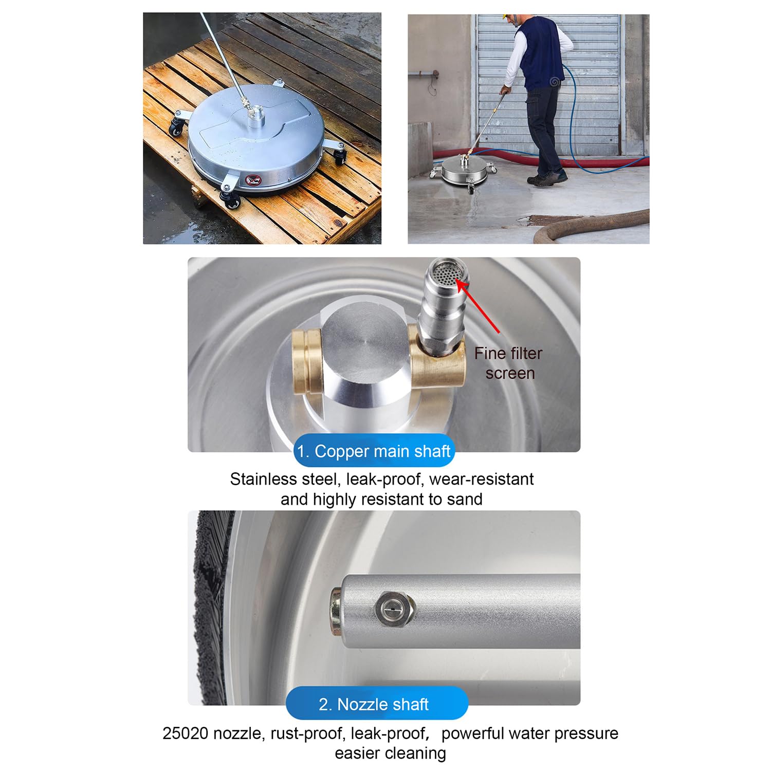 14" Idropulitrice Per Superfici,Accessorio Per Pulitore Per Superfici Idropulitrice Da 35,6 Cm In Acciaio Inox Con 4 Ruote,2 Prolunghe,Per Cemento,Patio,Terrazza,Connettore Rapido Da 1/4”,4000 Psi