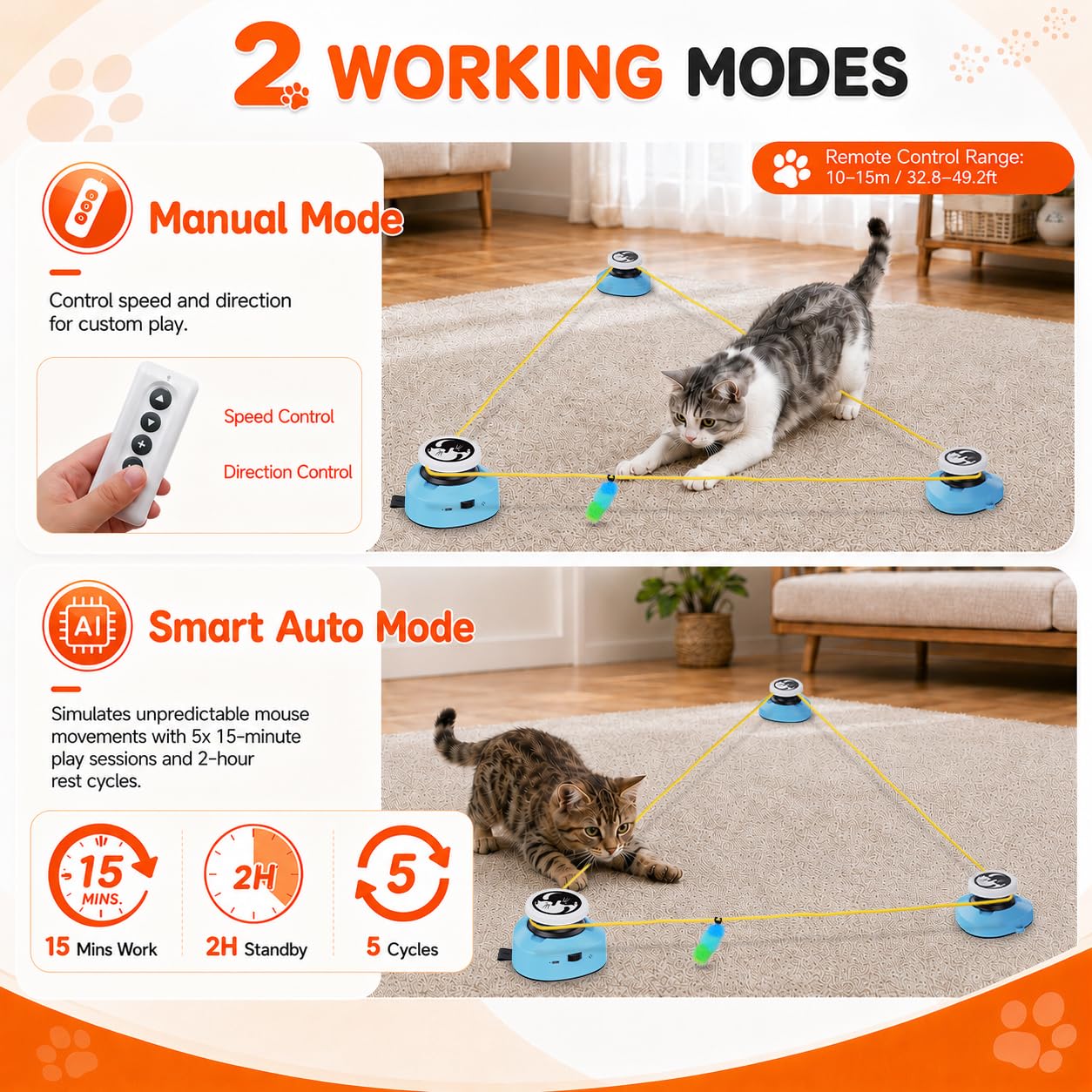 ITSHINY Jouet électrique pour chat, jouet interactif pour chat avec chemins de course réglables, modes automatique/manuel, rechargeable, pour jouer actif, santé