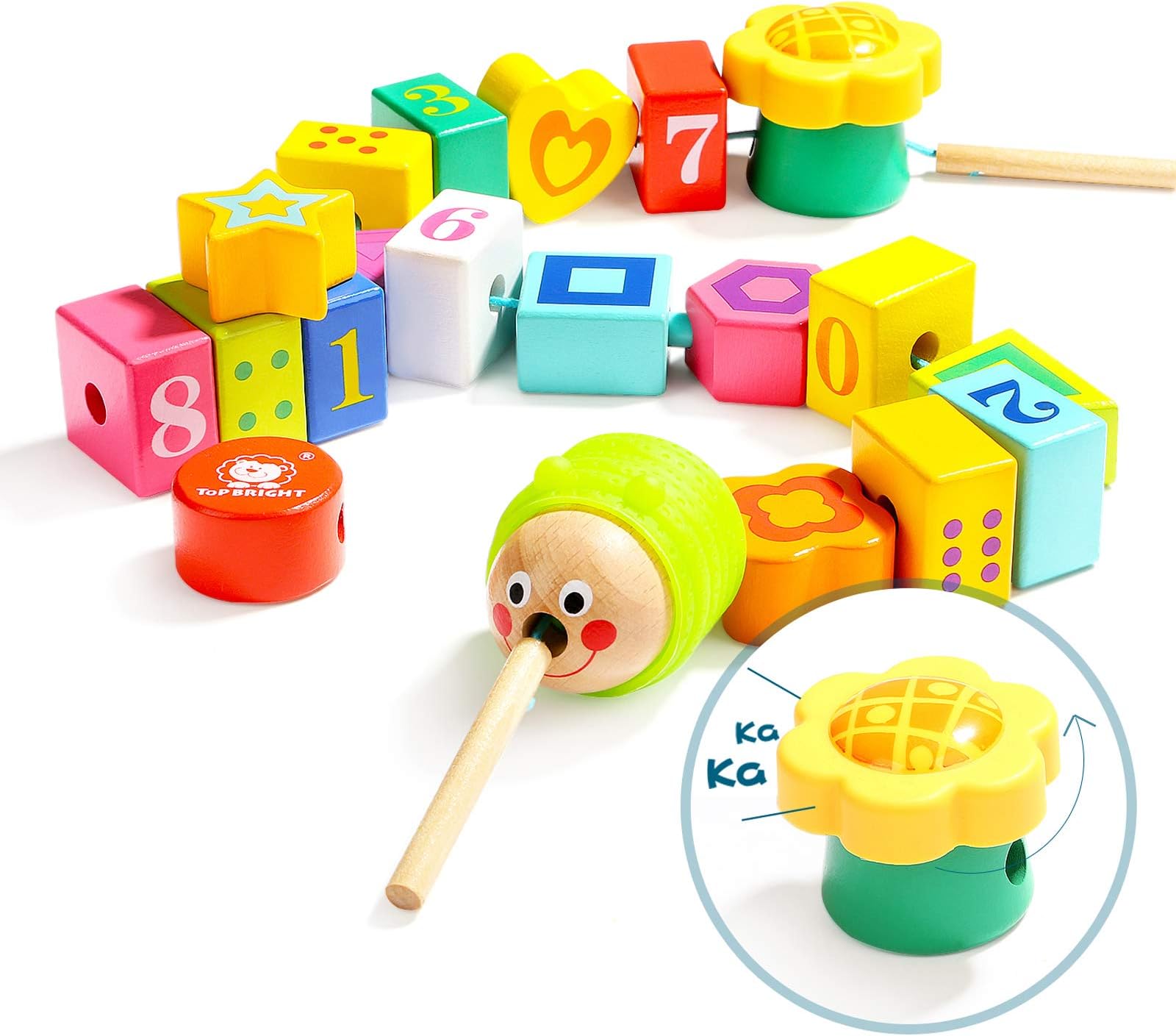 TOP BRIGHT Wooden Lacing Beads for Toddlers, Kids Fine Motor Skills Montessori Toys for 2 Year Old Girls Boys, Threading Toys for Two Year Old Girl Birthday Gifts