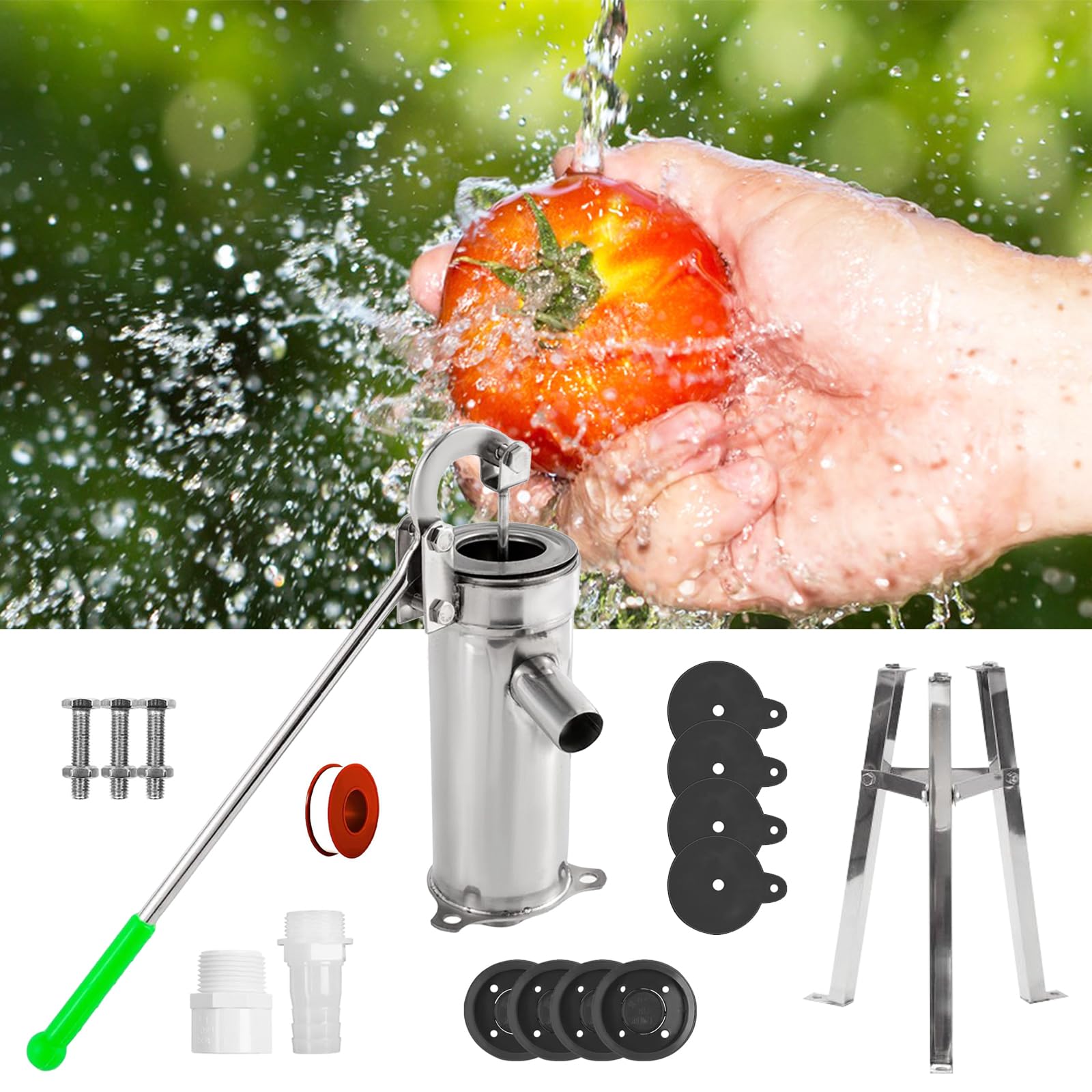 Juego Completo De Bomba Manual, Bomba De Agua Manual Completa De Acero Inoxidable Con Soporte De 58 Cm Ideal Para Jardín Patio Granja Y Pozo Doméstico