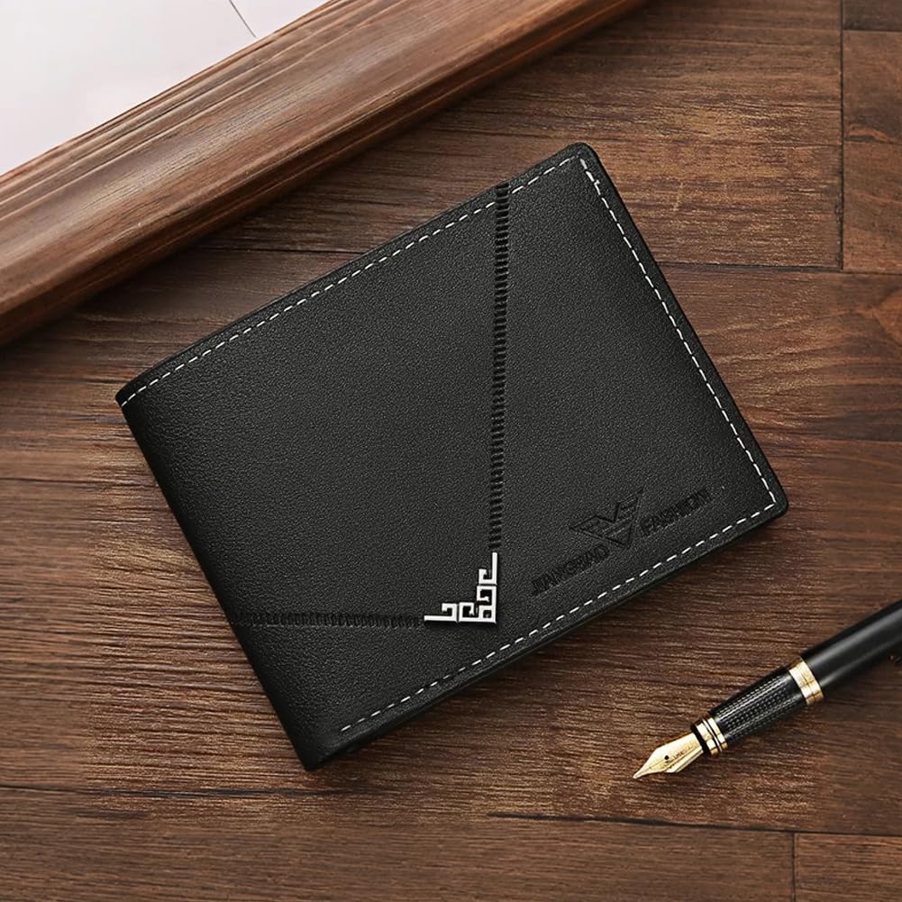 Slimfold Leather Wallet for Men Minimalist Leather Wallet with ID Window Front Pocket Bifold Suitable Gift for Him(Black)