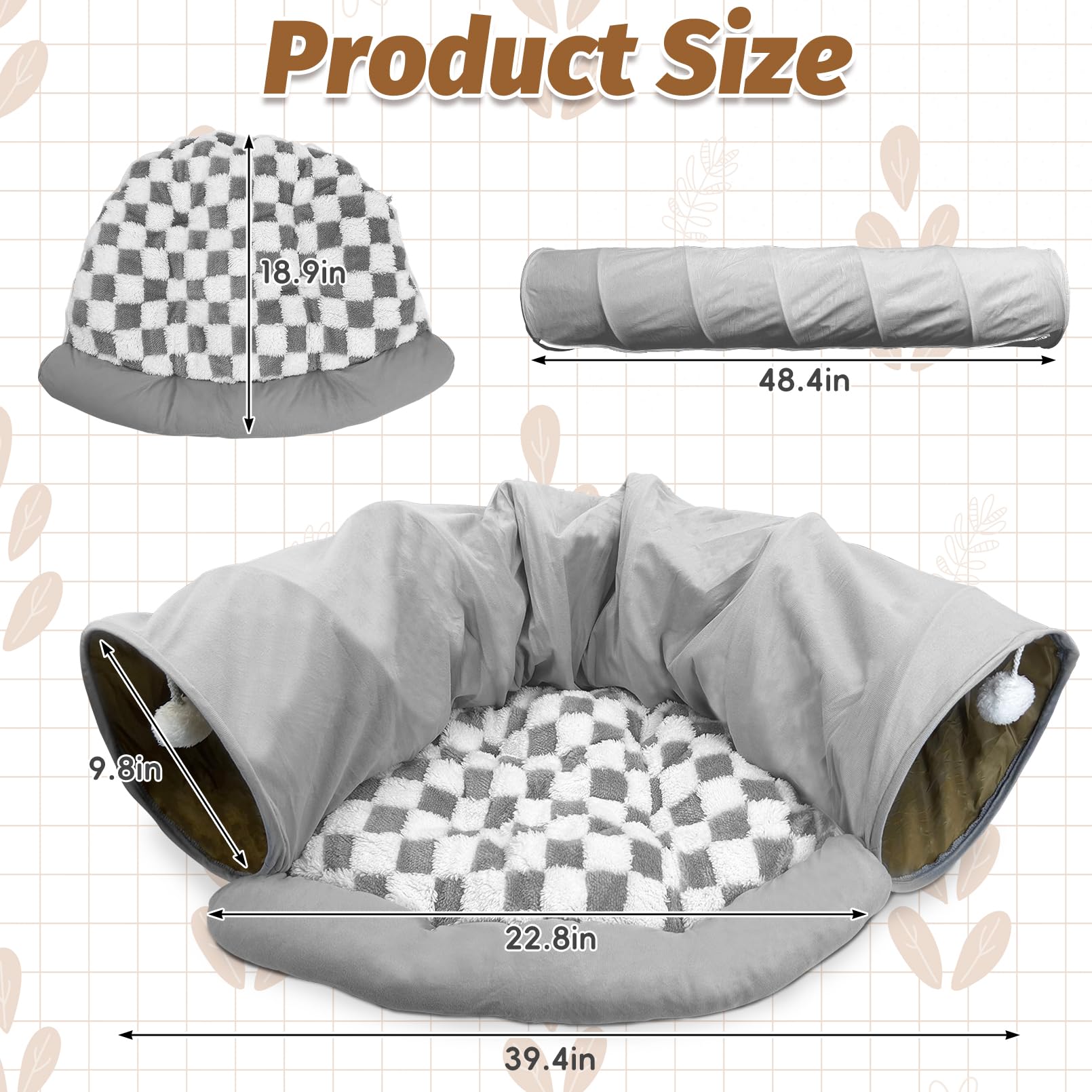 PINVNBY Kaninchen Tunnel Bett Bunny Tunnel Tube mit abnehmbarer Matte (Grau)