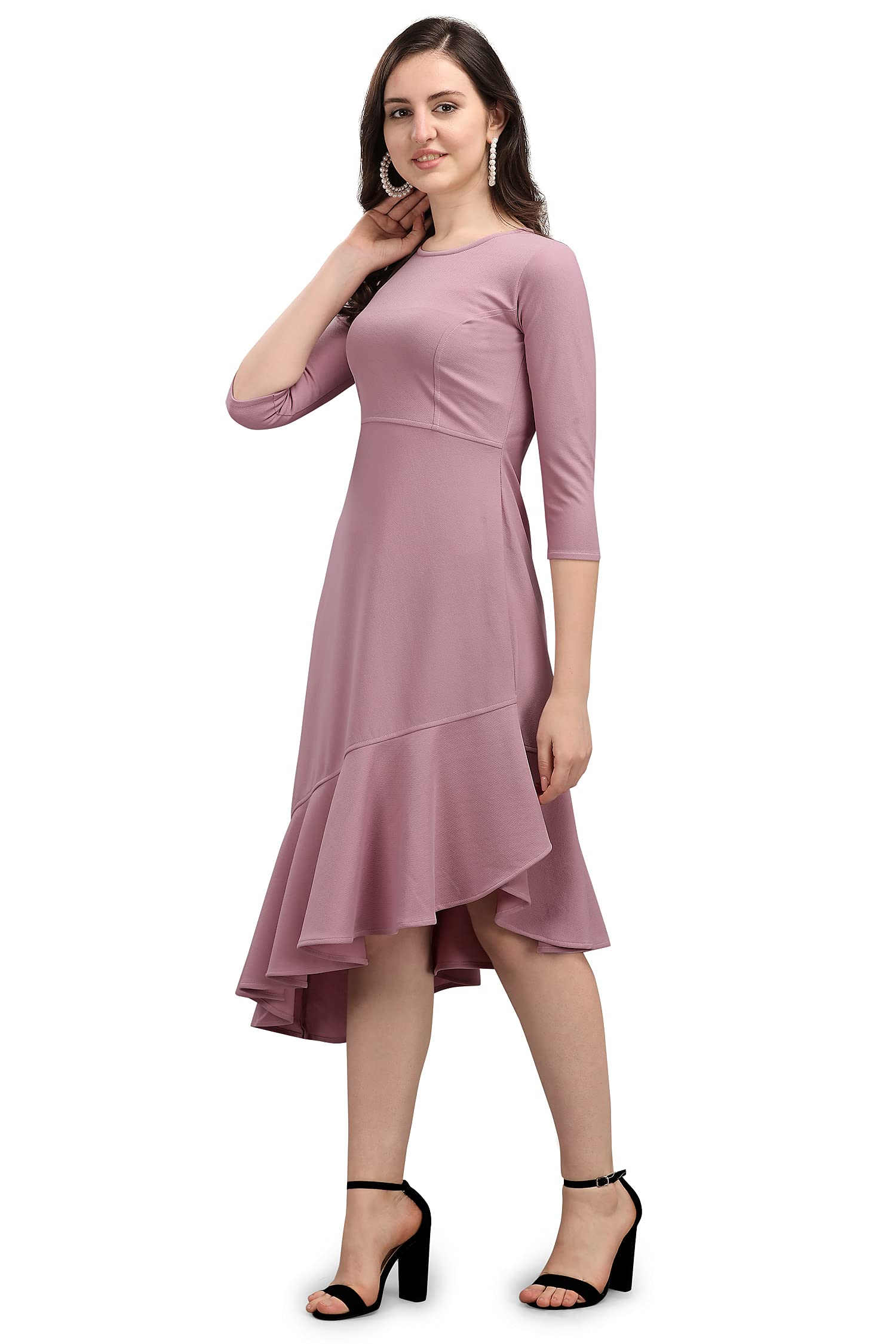 Purvaja Women's Corduroy Fit And Flare Knee-Length Dress (Ruby-026-Lv-L_Light Violet
