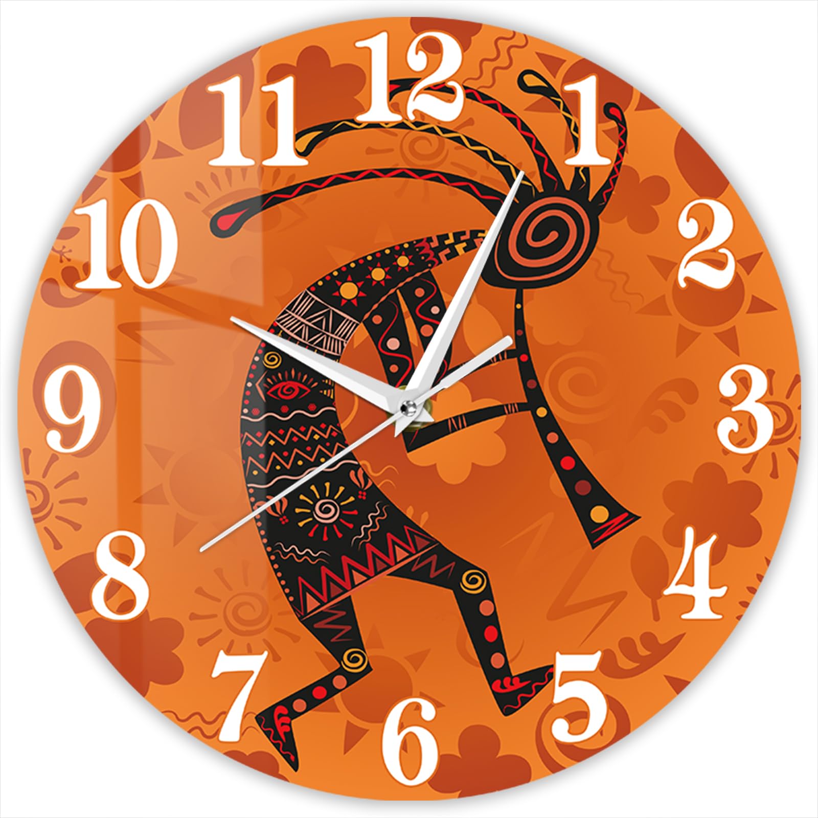 Timethink 12 Inch Tribal Southwest Desert Wall Clock, Silent Battery Operated Humpbacked Flute Player Ethnic African Deity of Fertility Flutist