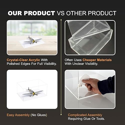 Vista 407 de Better Display Cases Versátil vitrina de acrílico transparente - Caja rectangular grande con base blanca 18" x 12" x 3" (BK09)