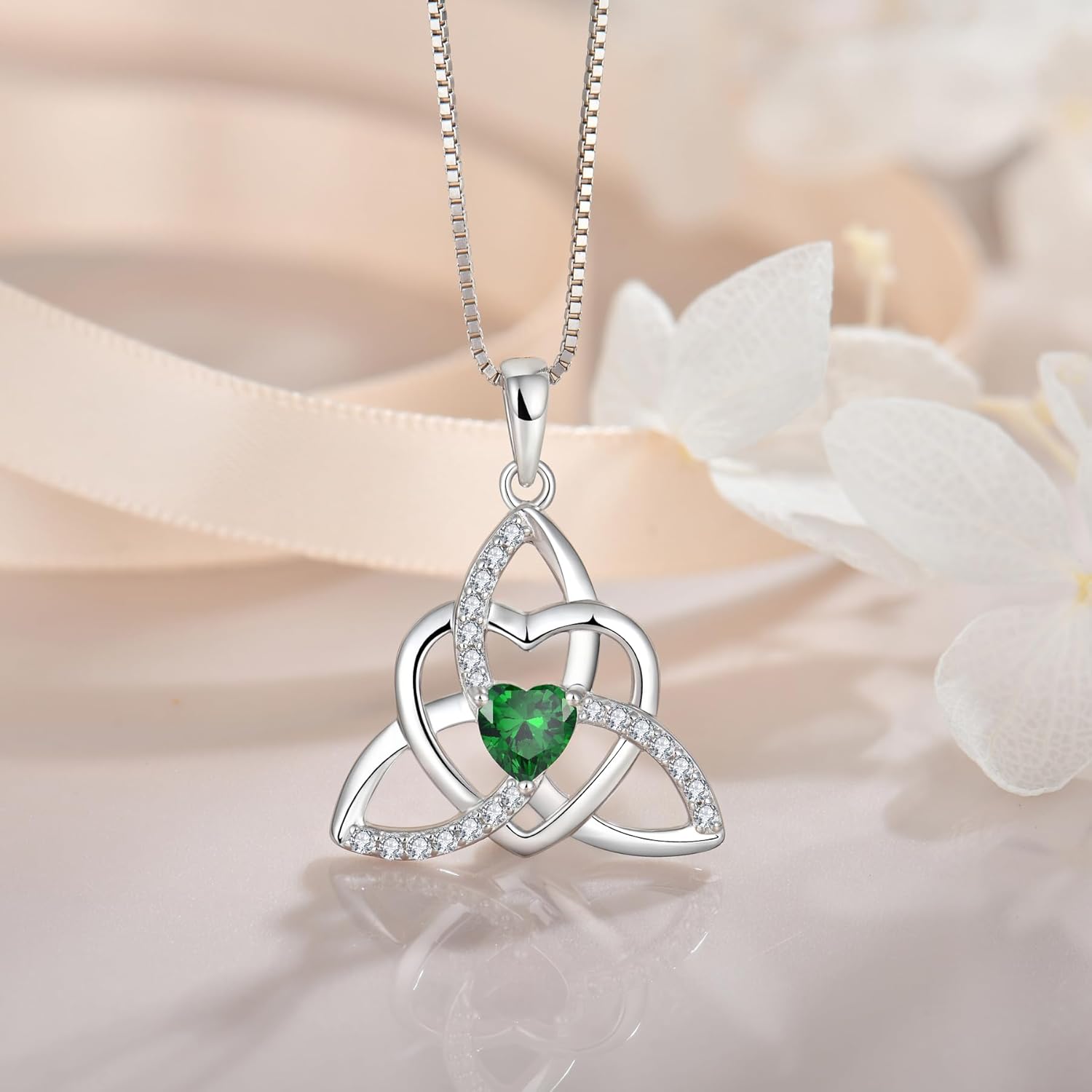 Celtic Knot Heart Necklace 925 Sterling Silver Trinity Love Knot Pendant Birthstones Jewelry Gifts Necklace for Women - Image 3