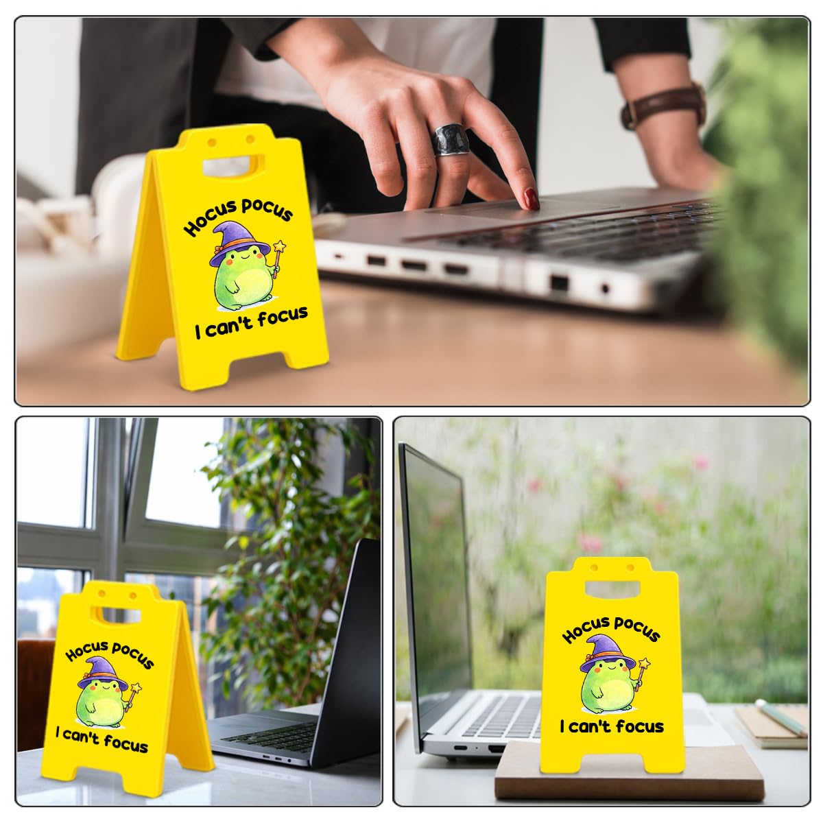 Funny Frog ADHD Office Desk Decor Sign - Humor I Can't Focus Desk Sign Home Office Decor - Funny Gag Gifts for Coworkers ADHD Friends