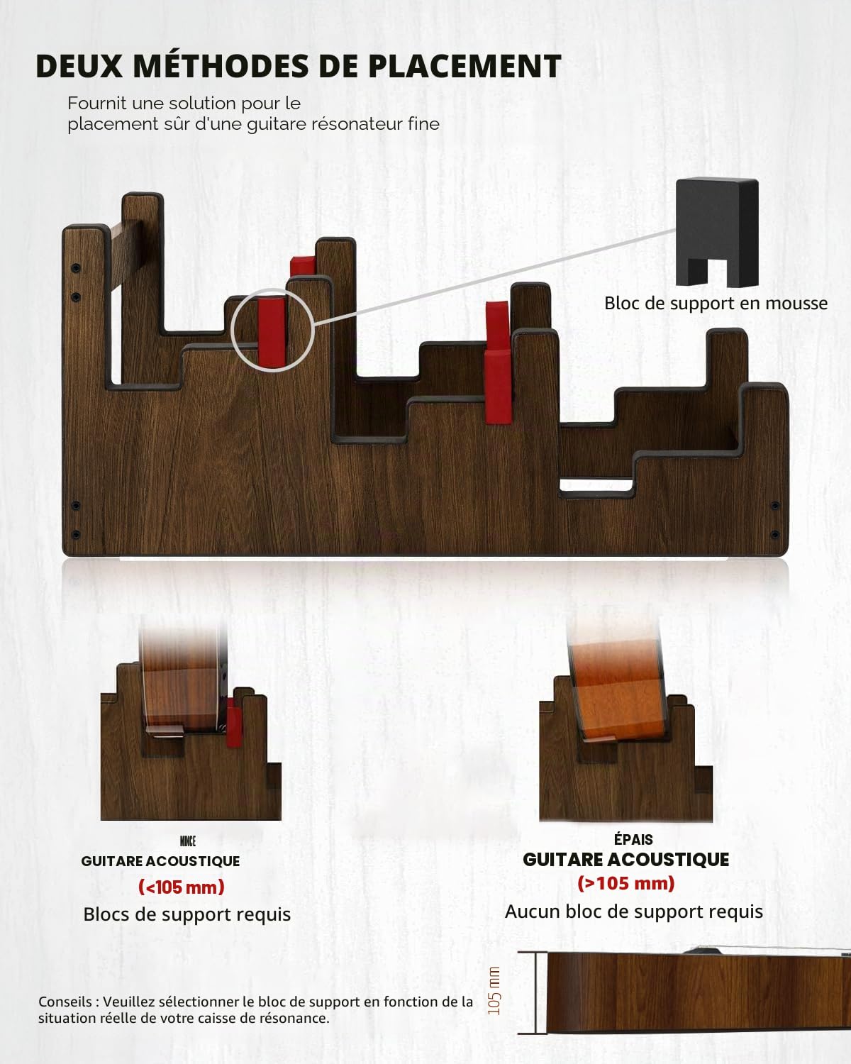 STRICH L-3AW Support de guitare en bois pour plusieurs guitares, 3 supports, affichage frontal, gain de place, pour la maison, le studio, la scène, couleur noyer, L-3AW (pour 3 acoustiques)