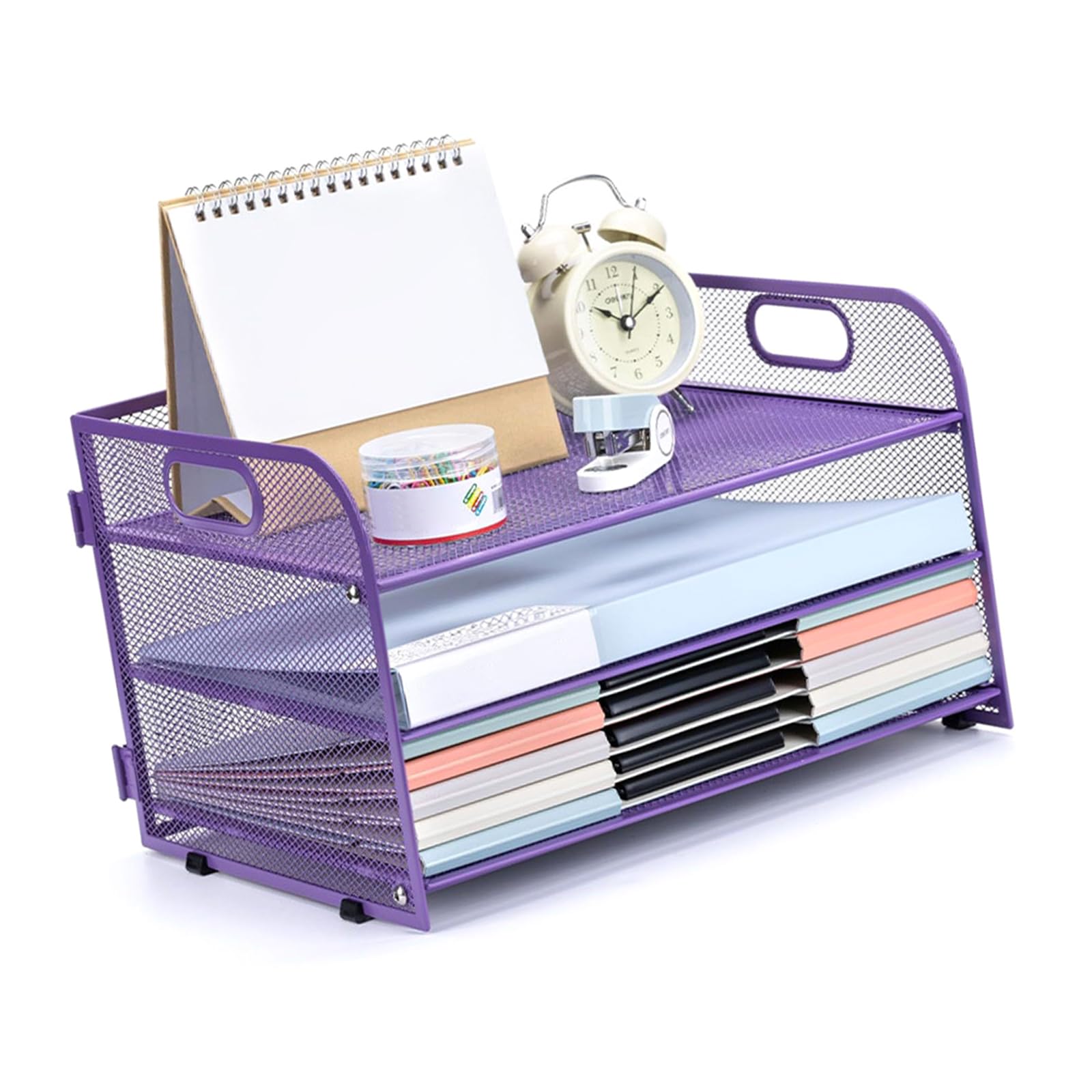 3 Tiers Filing Trays Paper Storage Letter Tray Desk Organiser with Handle Notebooks Sorter Rack Supplies Desk Organiser