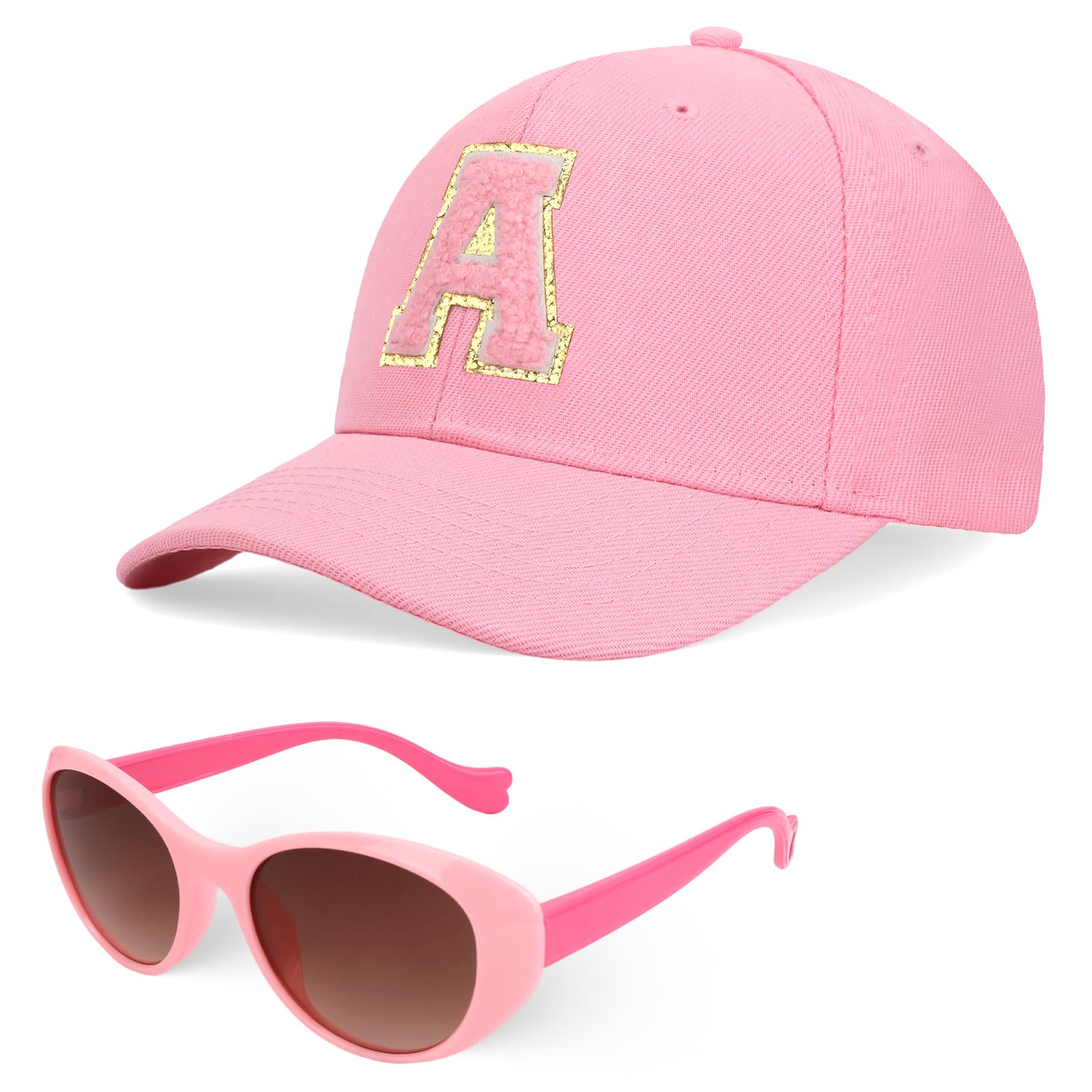 Gorra de Béisbol y Gafas de Sol para Niñas, Ajustable Gorra Trucker con Letras Bordadas Gafas de Sol Protección UV Sombrero de Verano para Niños 3 a 10 Años, para Exterior, Viaje y Playa