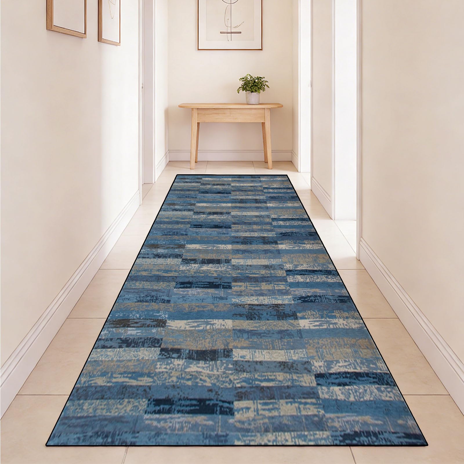 Teppich Läufer 50 x 250 cm rutschfest Waschbar Schmutzfangmatte Anpassbar, Modern, Kurzflor, Weich für Küche, Flur, Wohnraum Büro, E