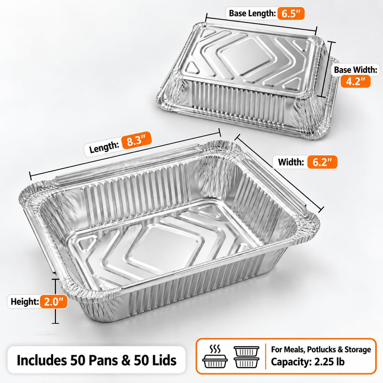 Aluminum Pans with Lids - 50 Pack -2