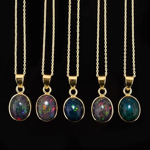 Miniatura 5 de QNAVIC Natural Black Ethiopian Fire Opal Gemstone Oval Bezel Dainty Pendant Necklace, Handmade Jewelry, Healing Crystals, Birthstone Gift, 14k Gold