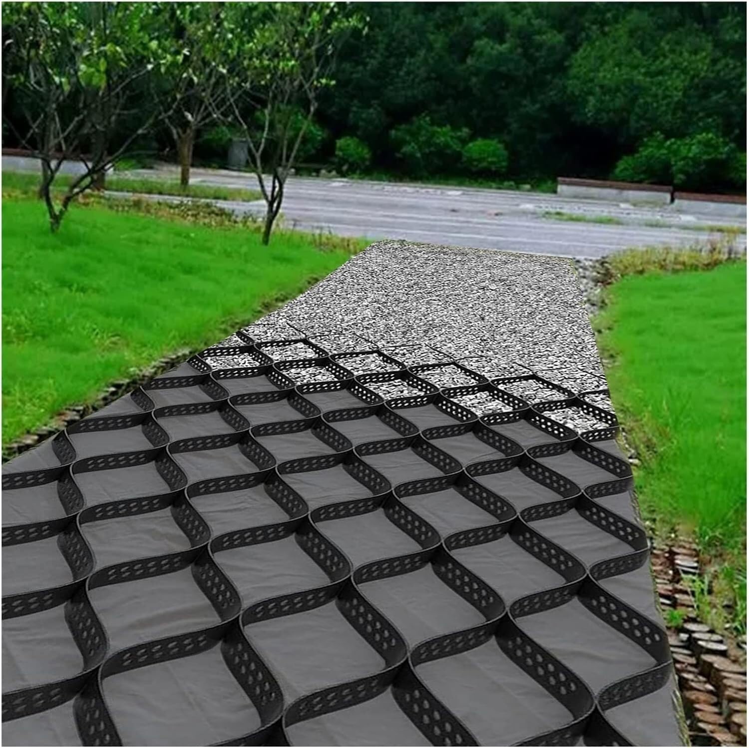 2" Thick Gravel Ground Grid,3ft/5ft/10ft/15ft/20ft/25ft/30ft Paving Gravel Grid for Heavy Load Resistance Slope Driveways, Garden(3x9 m/10x30 ft)