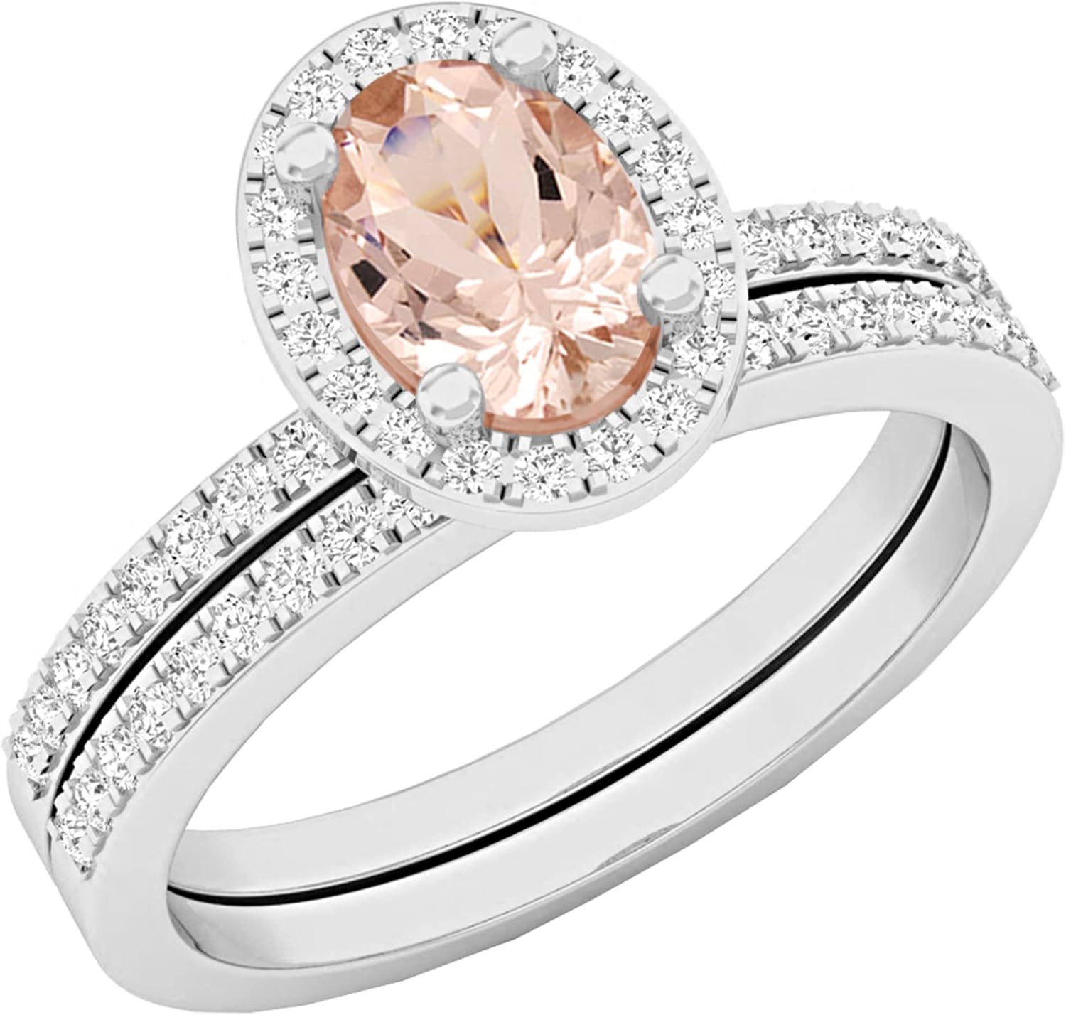 Dazzlingrock Collection 7x5mm Oval Gemstone & Round White Diamond Halo Engagement Ring Set for Her (Diamond 0.4w, Color I-J, Clarity I1-I3) in Solid Gold