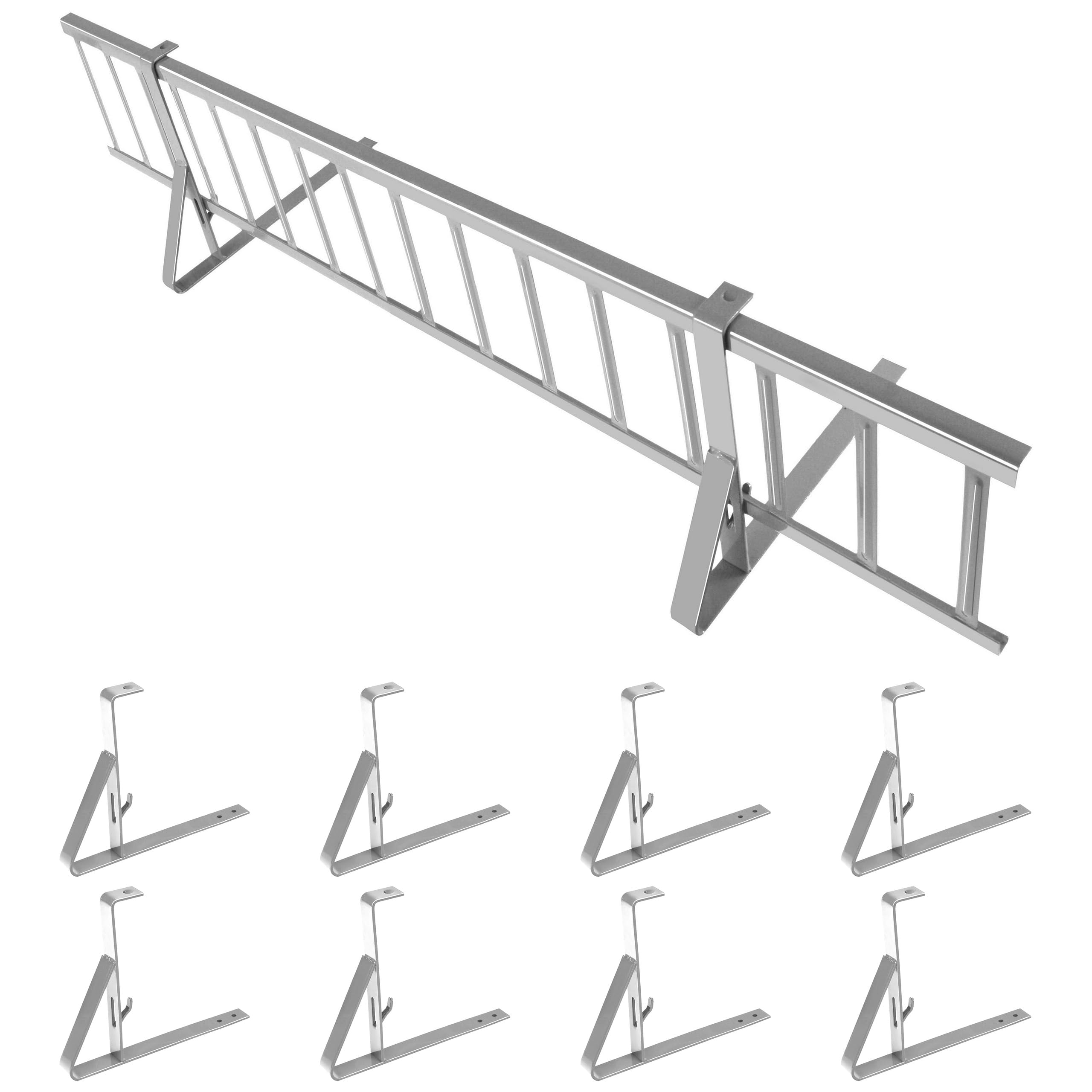 Kit Completo de Barrera Anti-Nieve de 3,0 m con 8 Soportes para Cubiertas Planas (Trapezoidal, láminas bituminosas, Tejas asfálticas, Chapa Plana) – Altura: 20 cm – RAL 9006 Plata