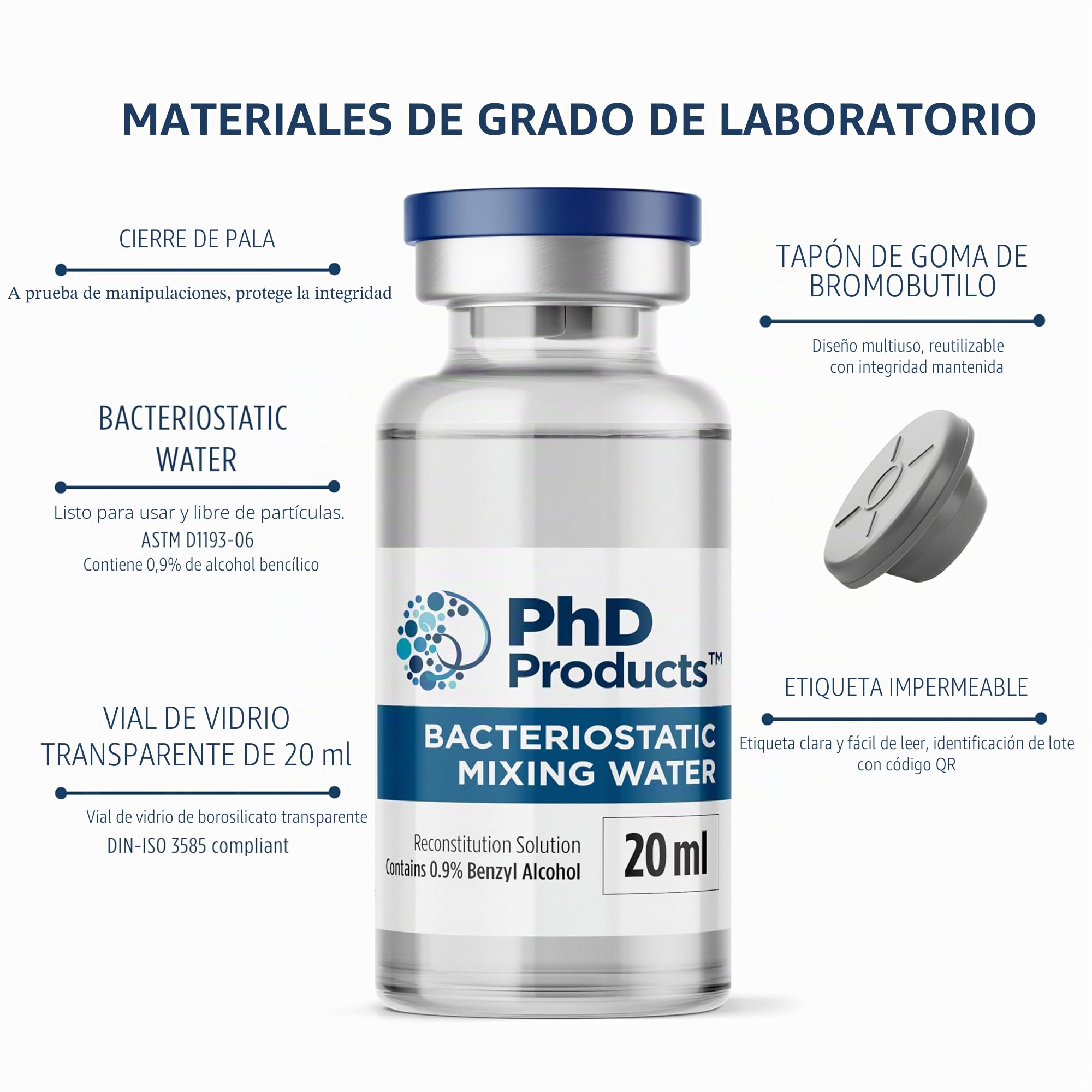 Diluyente Bacteriostático - 20 ml - Solución reconstitucional ultra limpia - Laboratorio UE