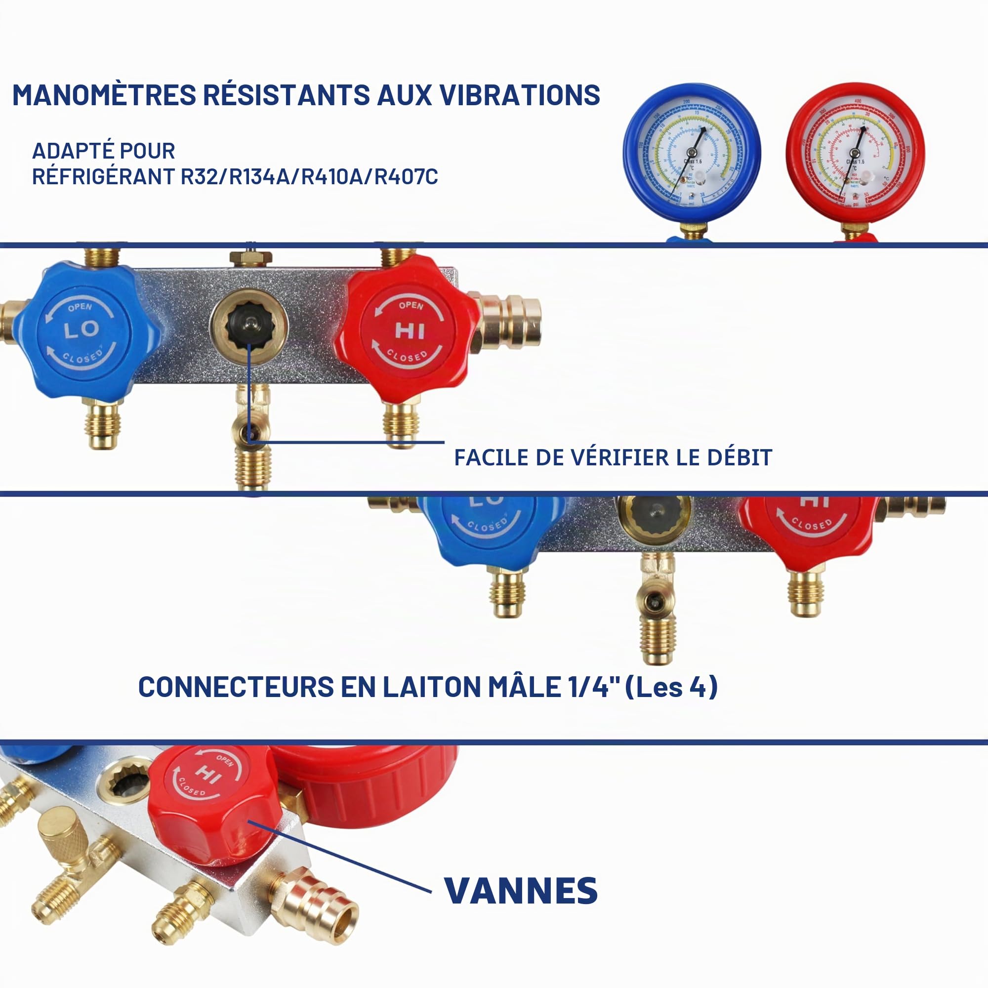 BACOENG Recharge Climatisation Voiture, R32 R134a Recharge Kit avec Tuyau, Manometre Climatisation Kit de Remplissage Gaz, Convient aux Réfrigérants R410A R407C