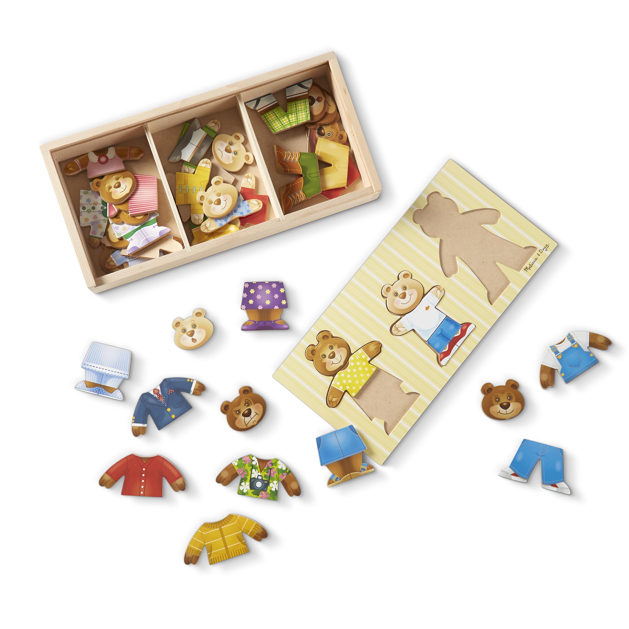 Melissa & Doug 3770 Mix 'n Match Wooden Bear Family Dress-Up Puzzle With Storage Case (45 pcs)