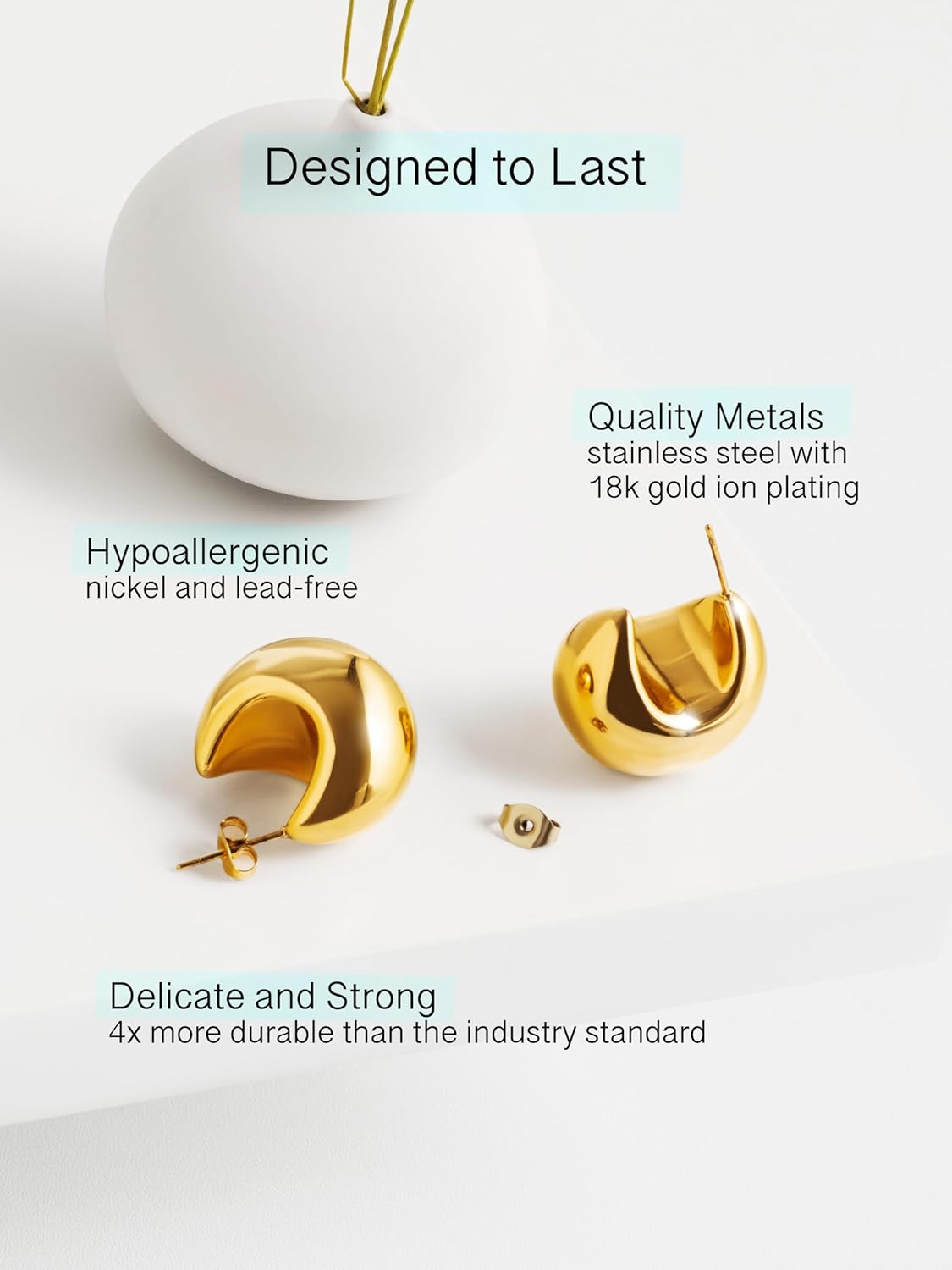 Altitude Boutique 18kt Gold Chunky Bubble Hoop Earrings For Women | Gold Plated Hollow Earrings | Lightweight, Hypoallergenic Thick Hoops - Image 5